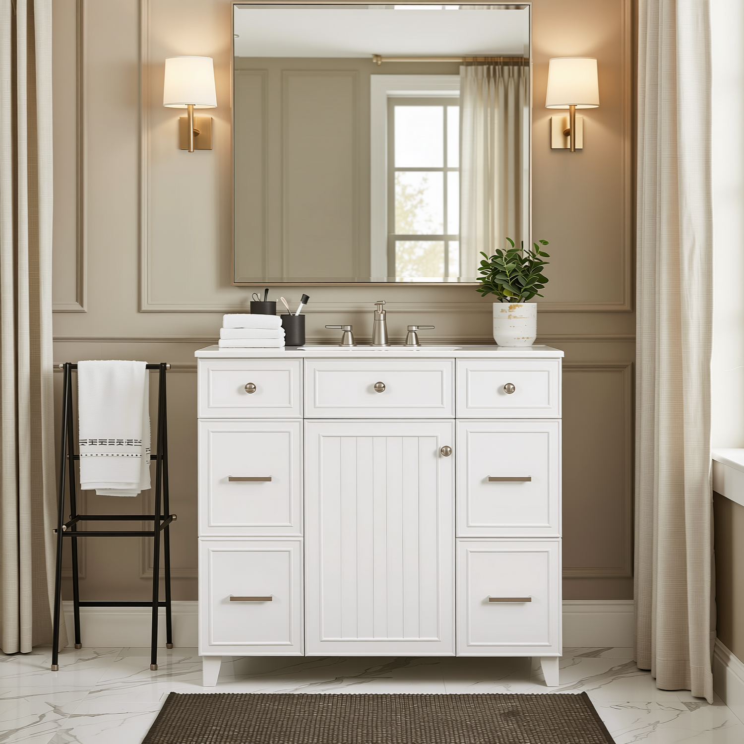 Pagosa 36" Bathroom Vanity with Sink, 3 Drawers and Pull-Out Storage