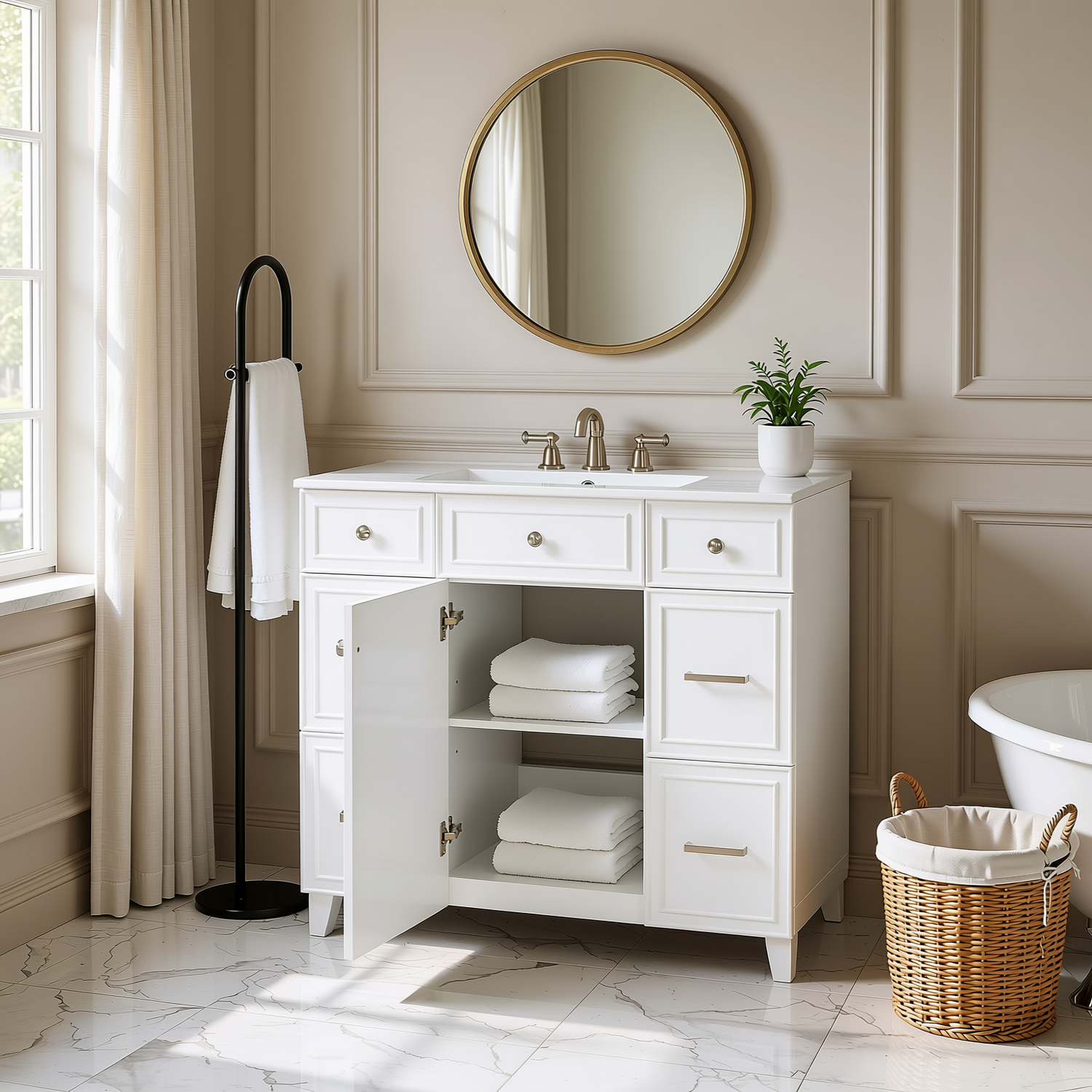 Pagosa 36" Bathroom Vanity with Sink, 3 Drawers and Pull-Out Storage