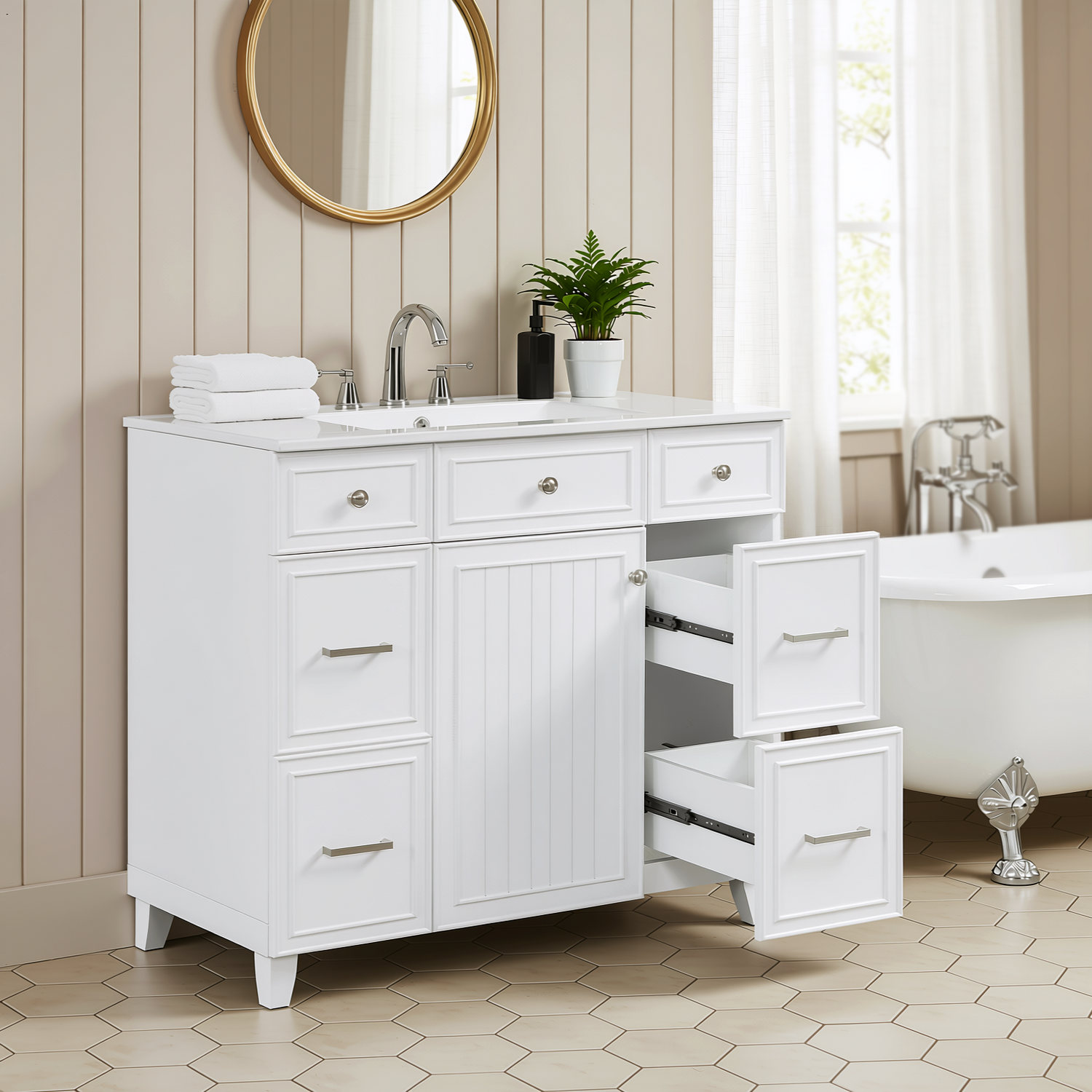 Pagosa 36" Bathroom Vanity with Sink, 3 Drawers and Pull-Out Storage