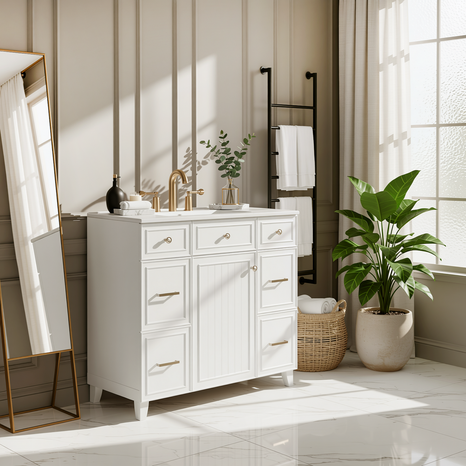 Pagosa 36" Bathroom Vanity with Sink, 3 Drawers and Pull-Out Storage