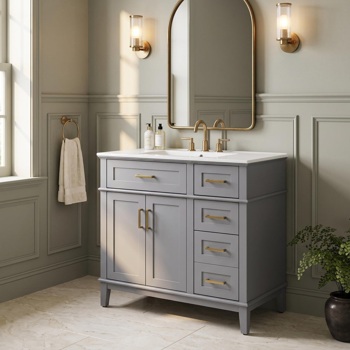 Homy Casa Thera 36" Gray Bathroom Vanity with Ceramic Sink and Storage Open Box