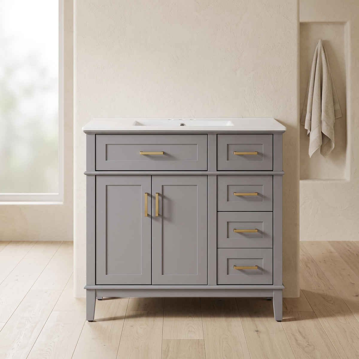 Homy Casa Thera 36" Gray Bathroom Vanity with Ceramic Sink and Storage Open Box