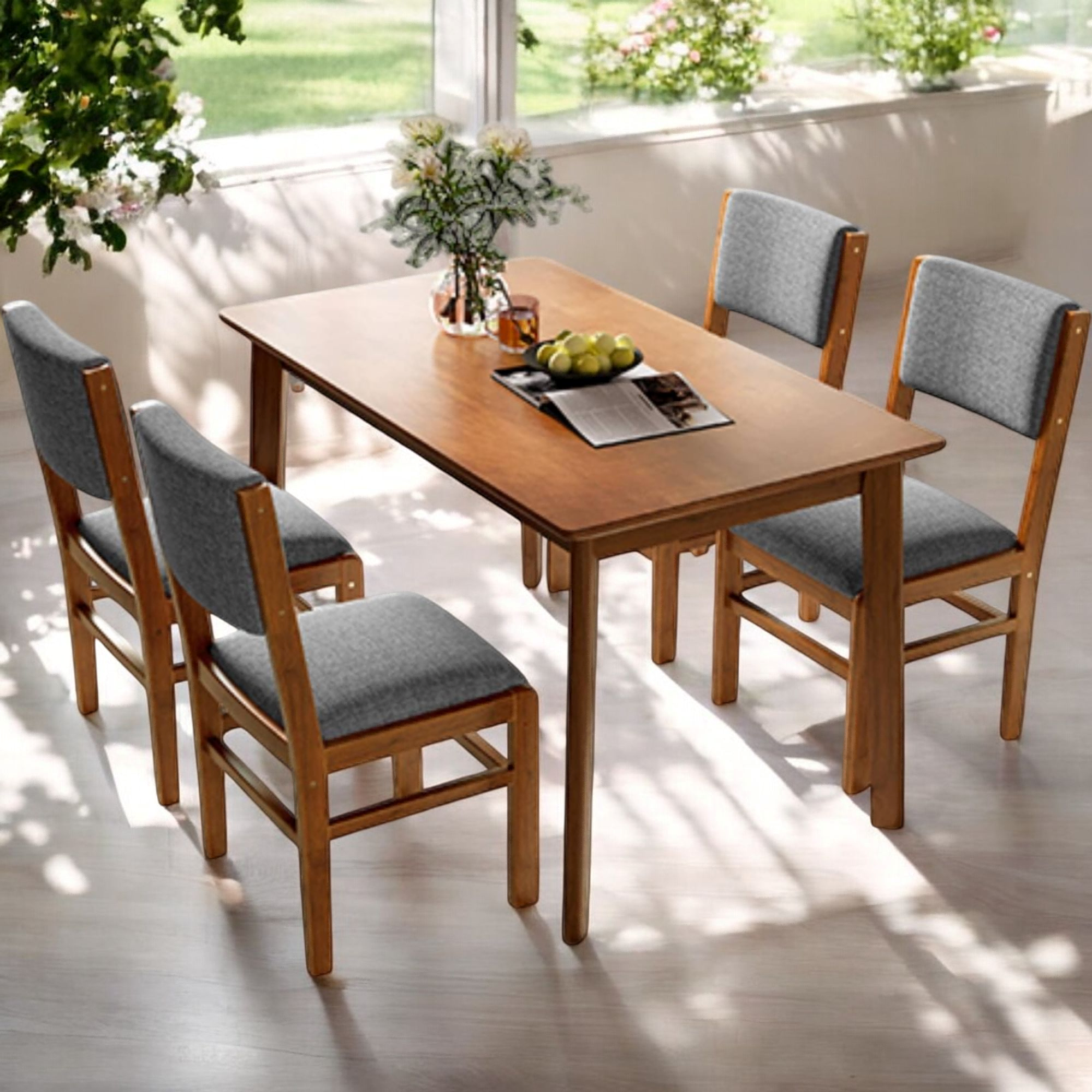Seine 5 Pieces 47" Soild Wood Dining Table Set