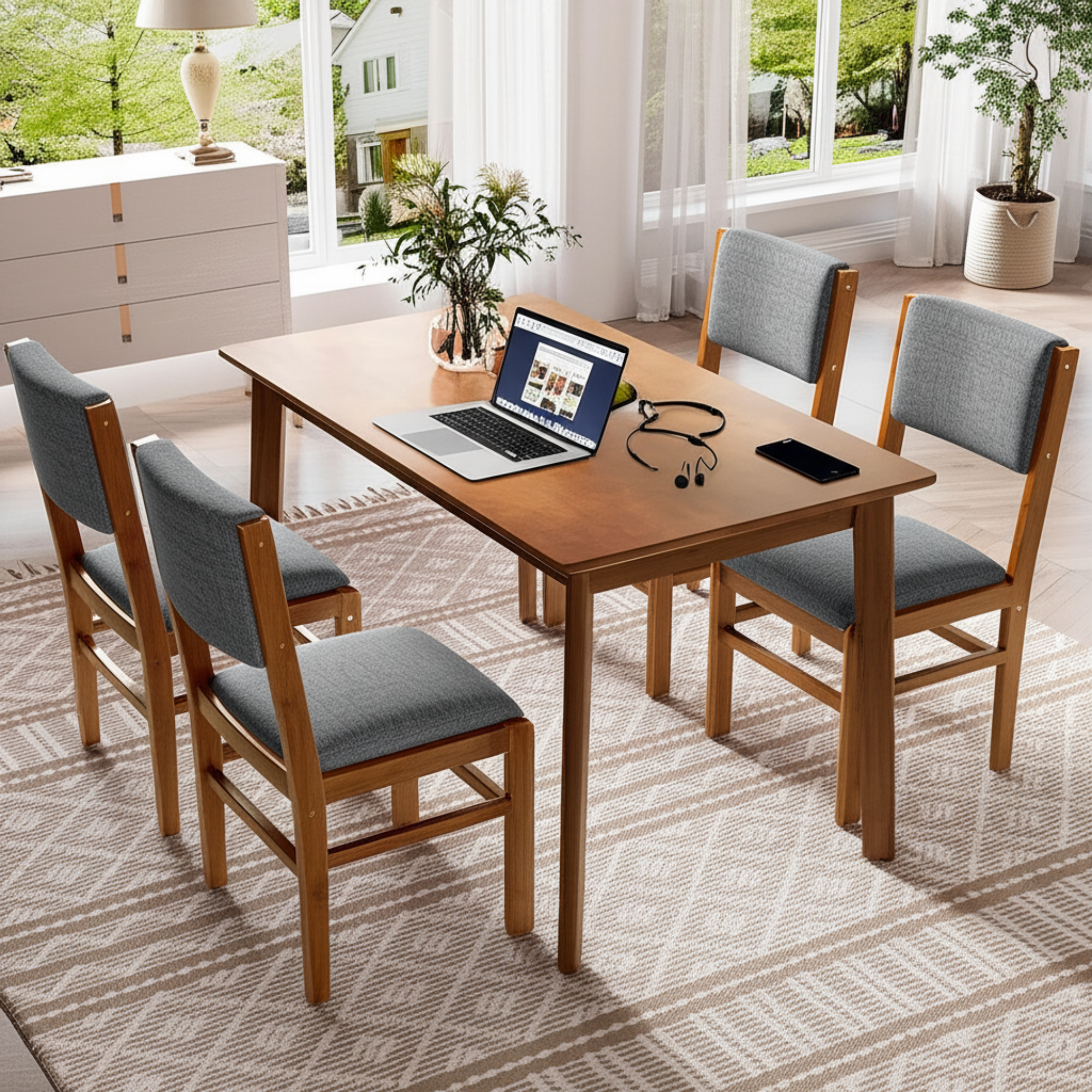 Seine 5 Pieces 47" Soild Wood Dining Table Set