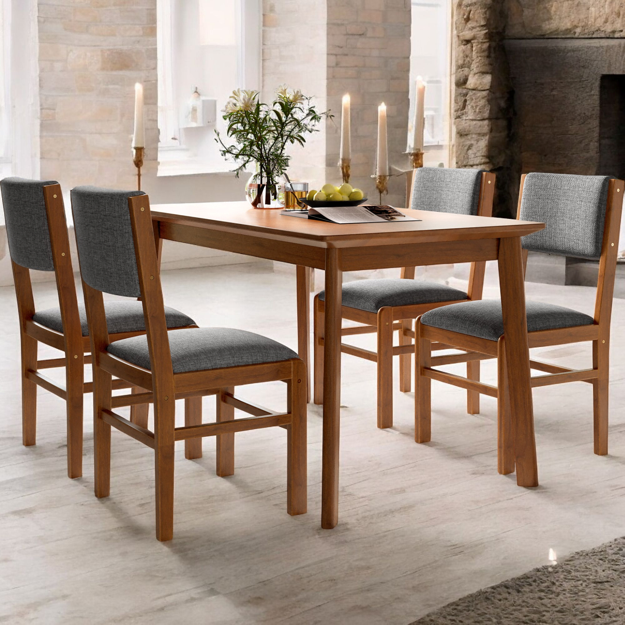 Seine 5 Pieces 47" Soild Wood Dining Table Set