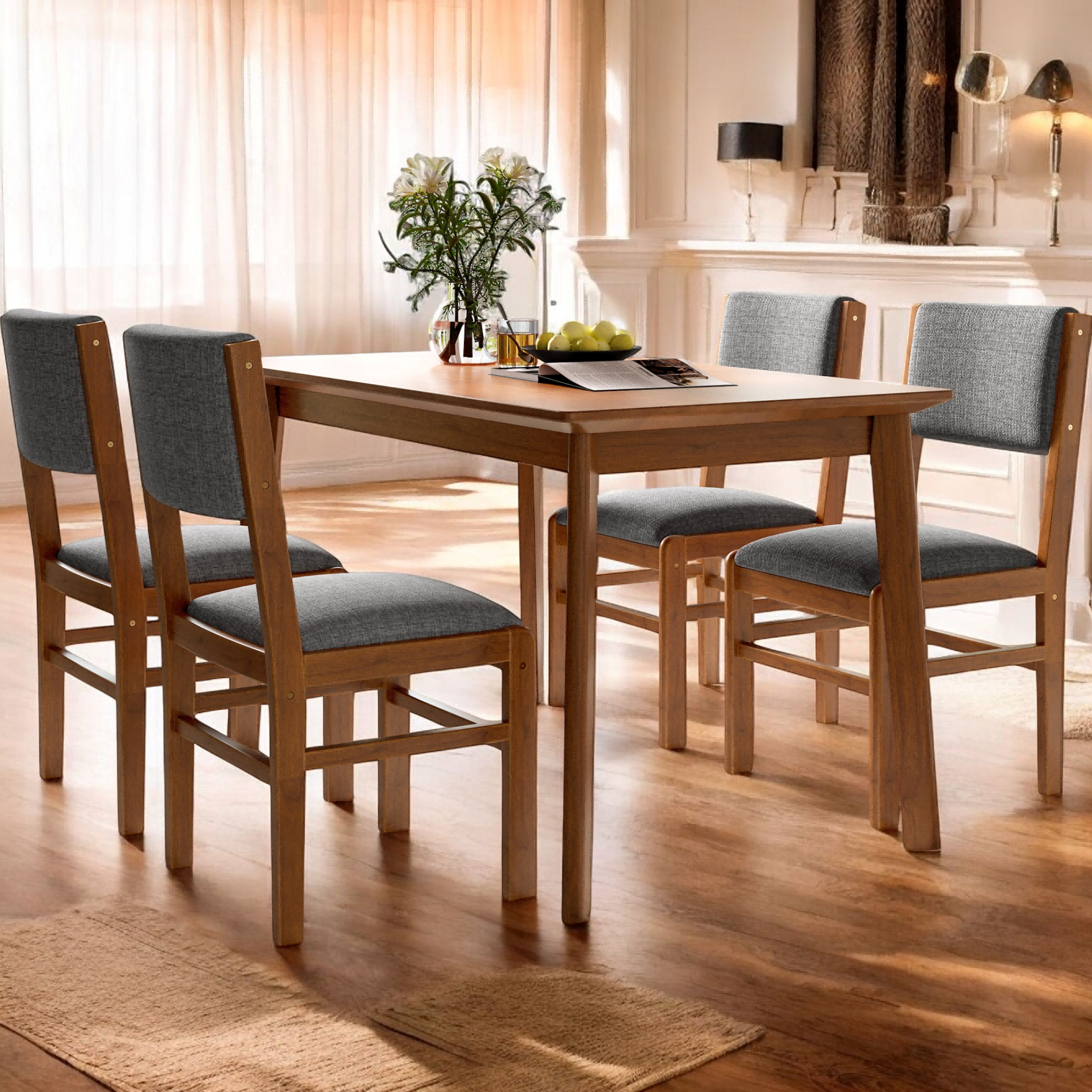 Seine 5 Pieces 47" Soild Wood Dining Table Set