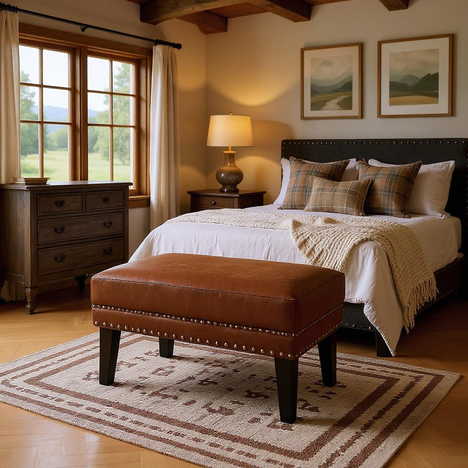 Oxford Vintage Upholstered Ottoman with Rivets