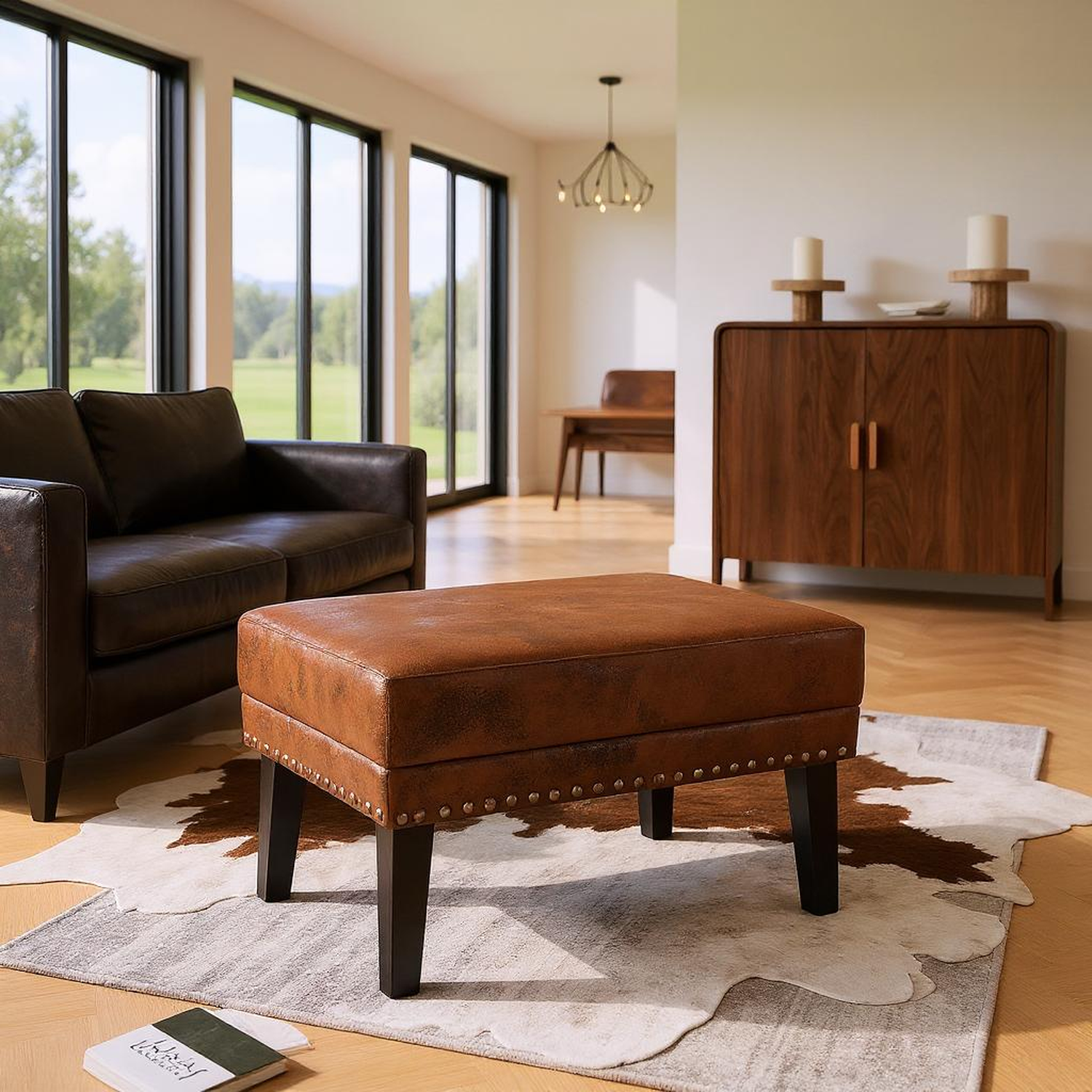 Oxford Vintage Upholstered Ottoman with Rivets