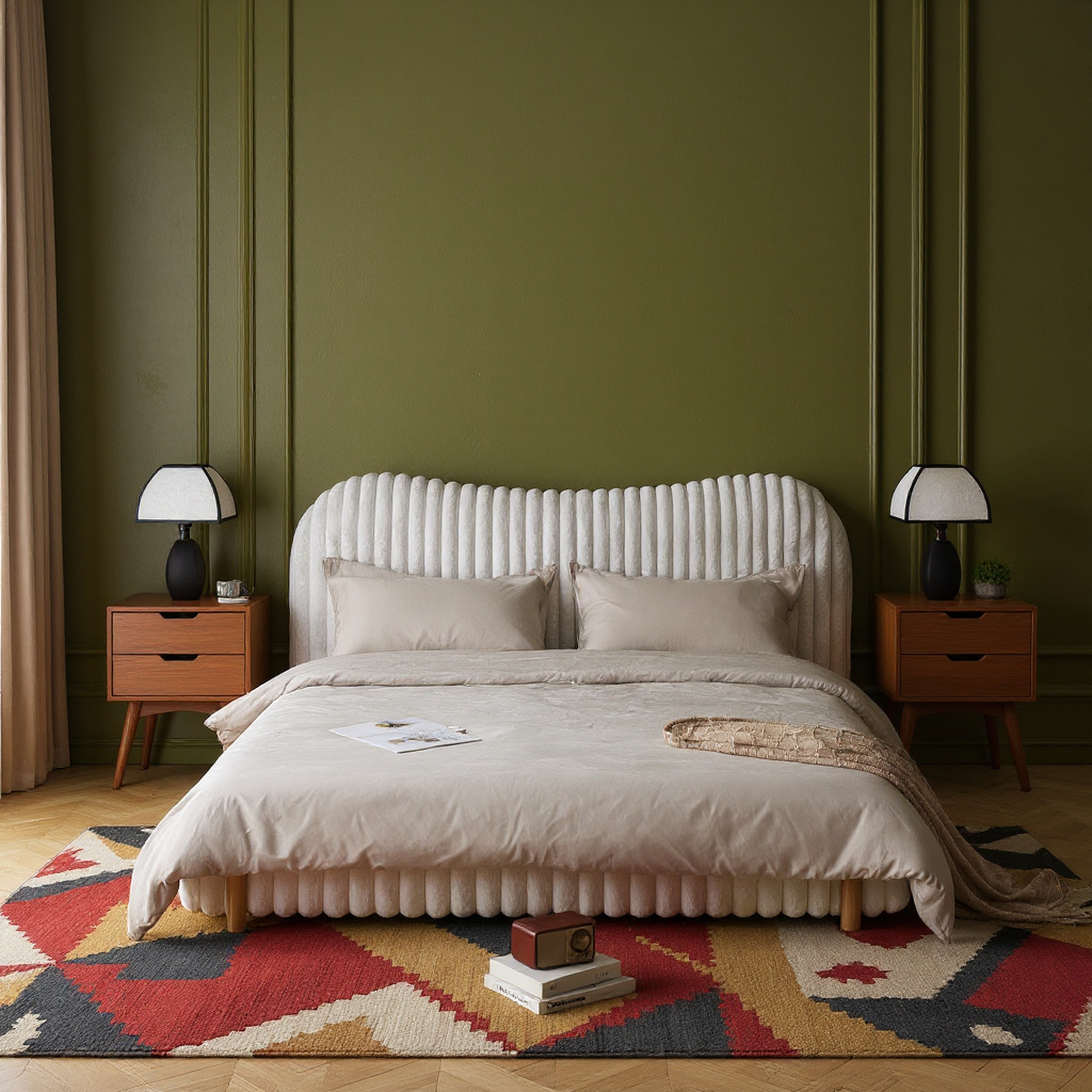 Mira Queen Boucle Upholstered Bed with Curve Headboard