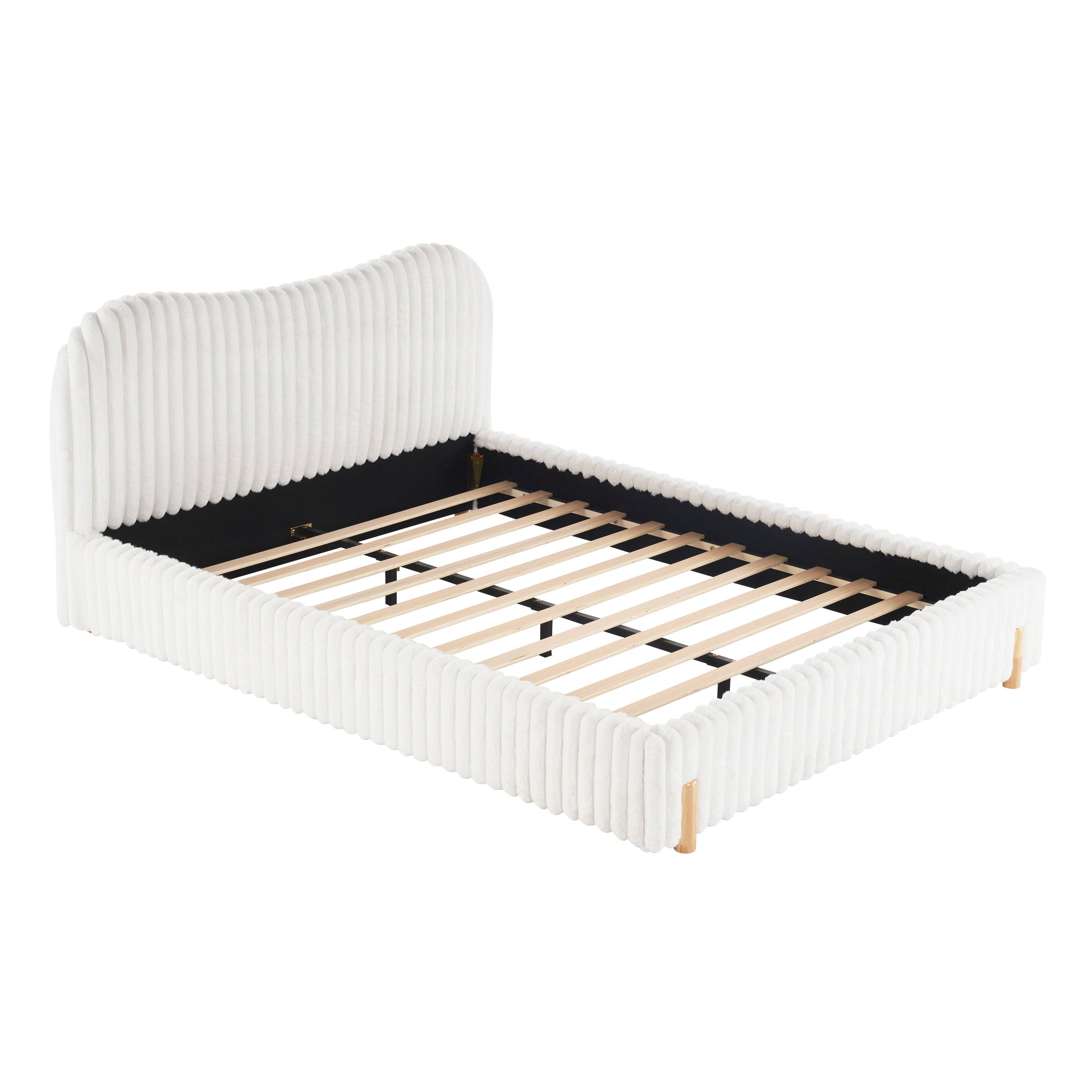 Mira Queen Boucle Upholstered Bed with Curve Headboard