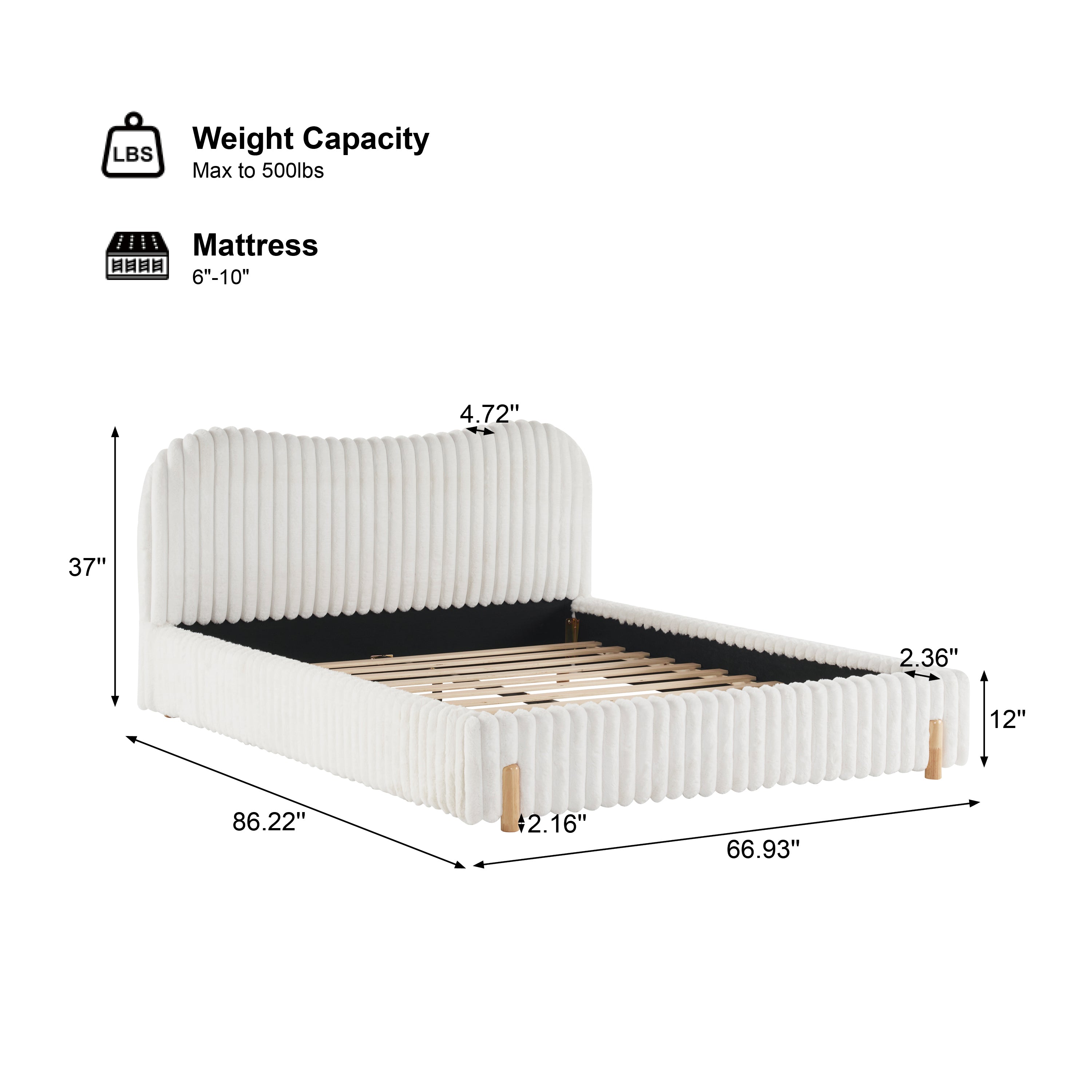 Mira Queen Boucle Upholstered Bed with Curve Headboard