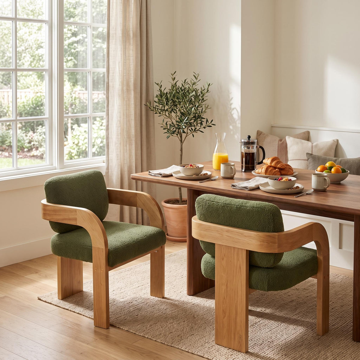 Homy Casa Wakatipu 2PC Green Boucle Dining Chairs, Comfortable Dining Seating Open Box