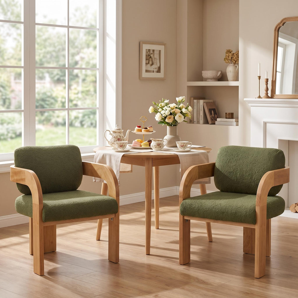 Homy Casa Wakatipu 2PC Green Boucle Dining Chairs, Comfortable Dining Seating Open Box