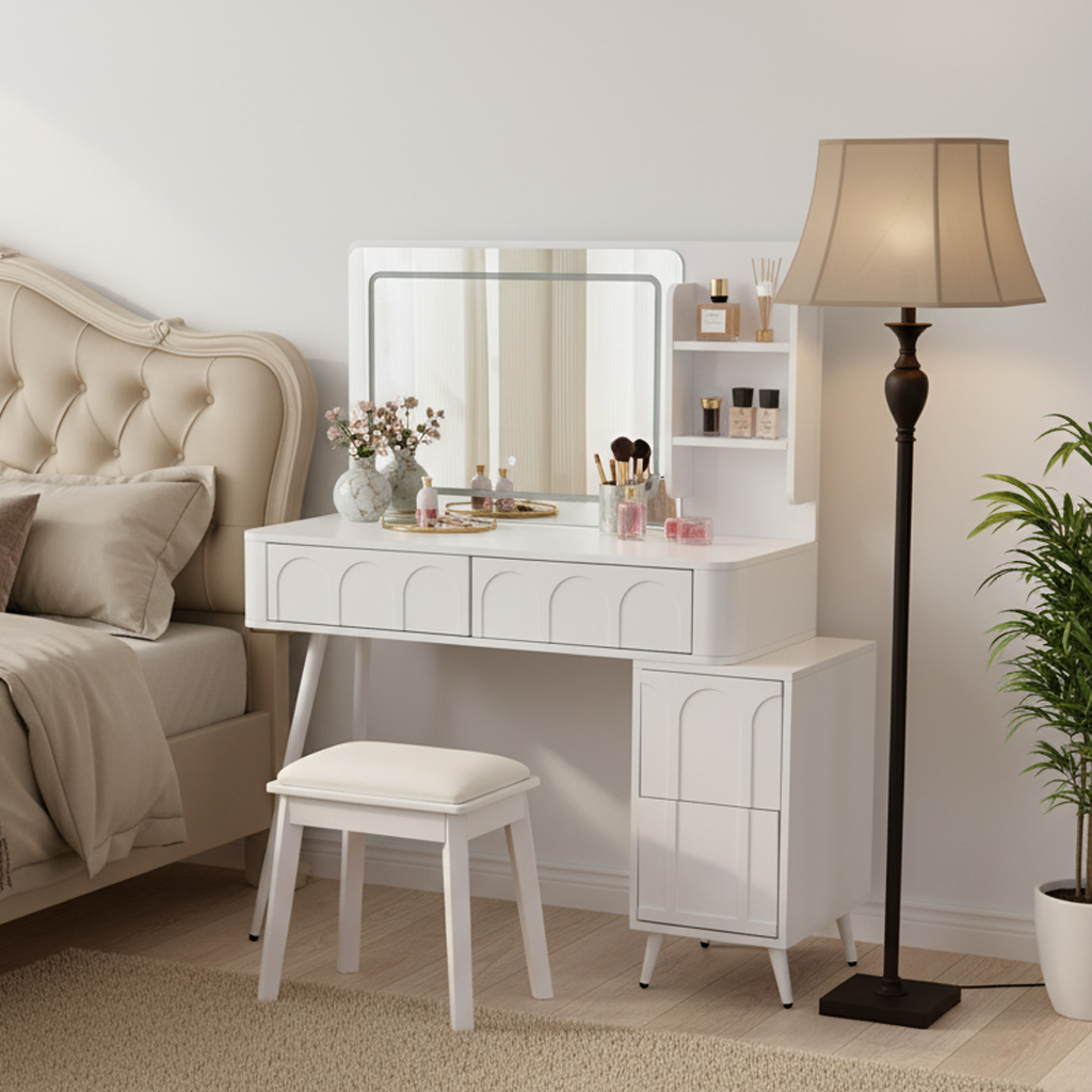 Aalena 40“ Modern Vanity Table Set with LED Lighted Mirror, Black or White