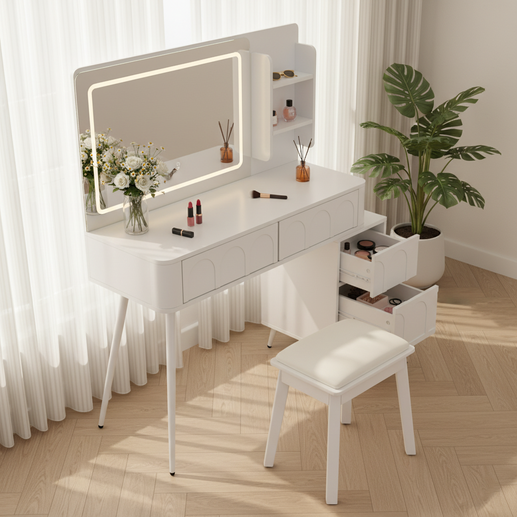 Aalena 40“ Modern Vanity Table Set with LED Lighted Mirror, Black or White