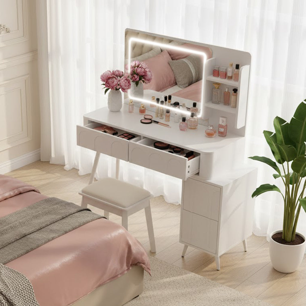 Aalena 40“ Modern Vanity Table Set with LED Lighted Mirror, Black or White