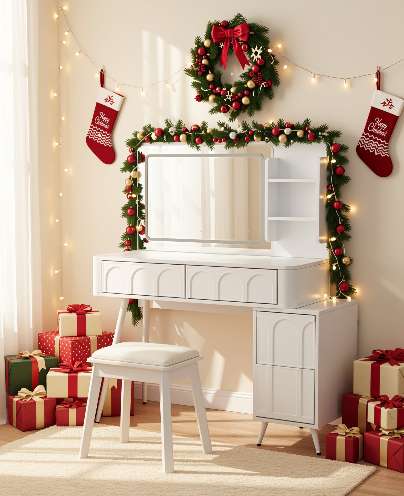 Aalena Modern Vanity Table Set with LED Lighted Mirror