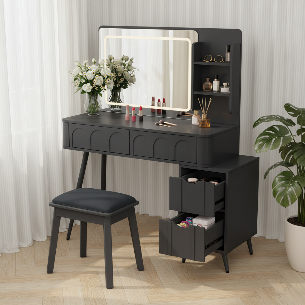 Aalena 40“ Modern Vanity Table Set with LED Lighted Mirror, Black or White