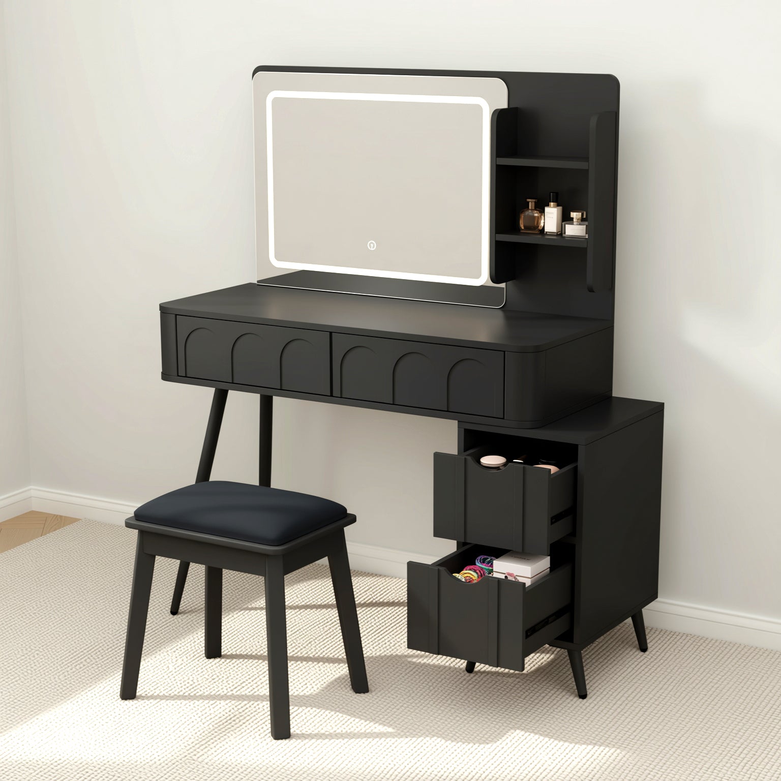 Aalena 40“ Modern Vanity Table Set with LED Lighted Mirror, Black or White