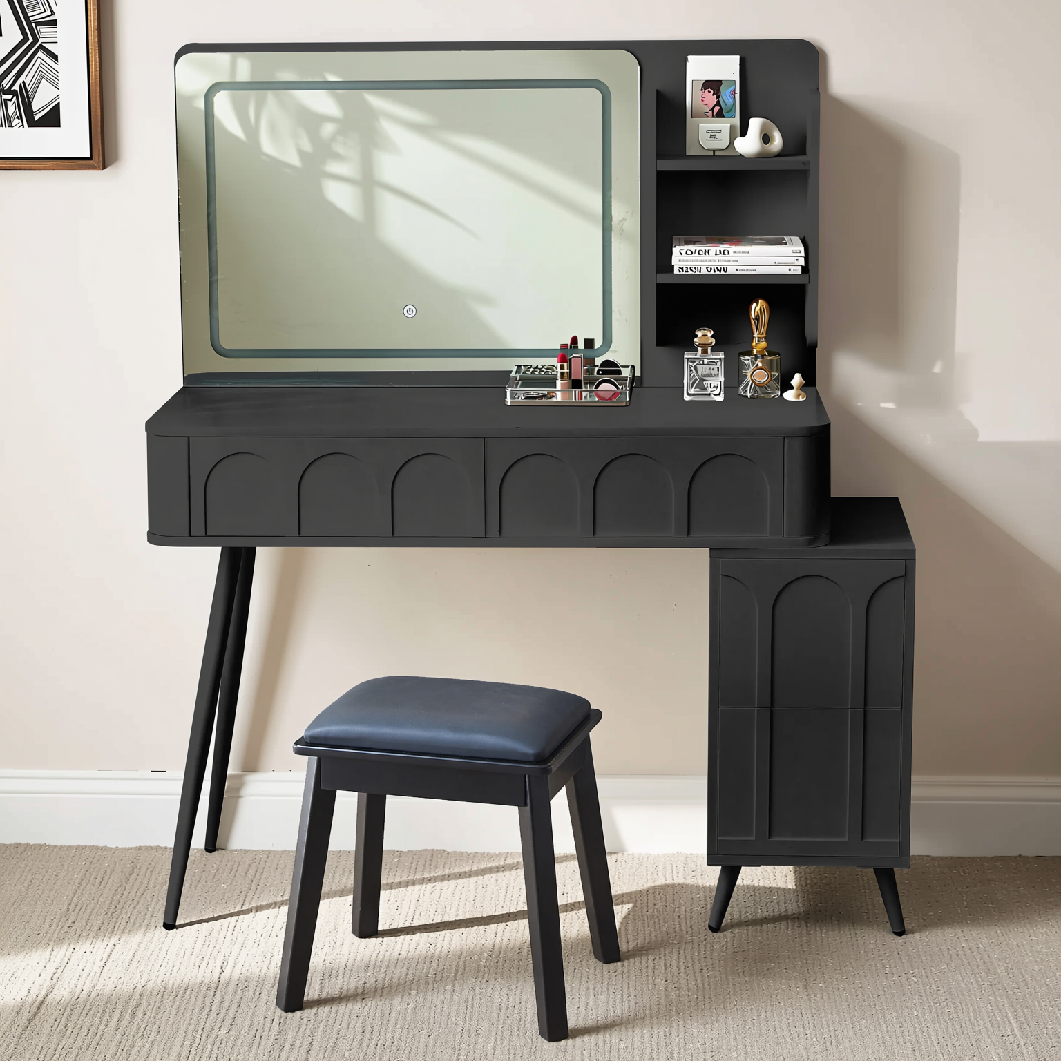 Aalena 40“ Modern Vanity Table Set with LED Lighted Mirror, Black or White