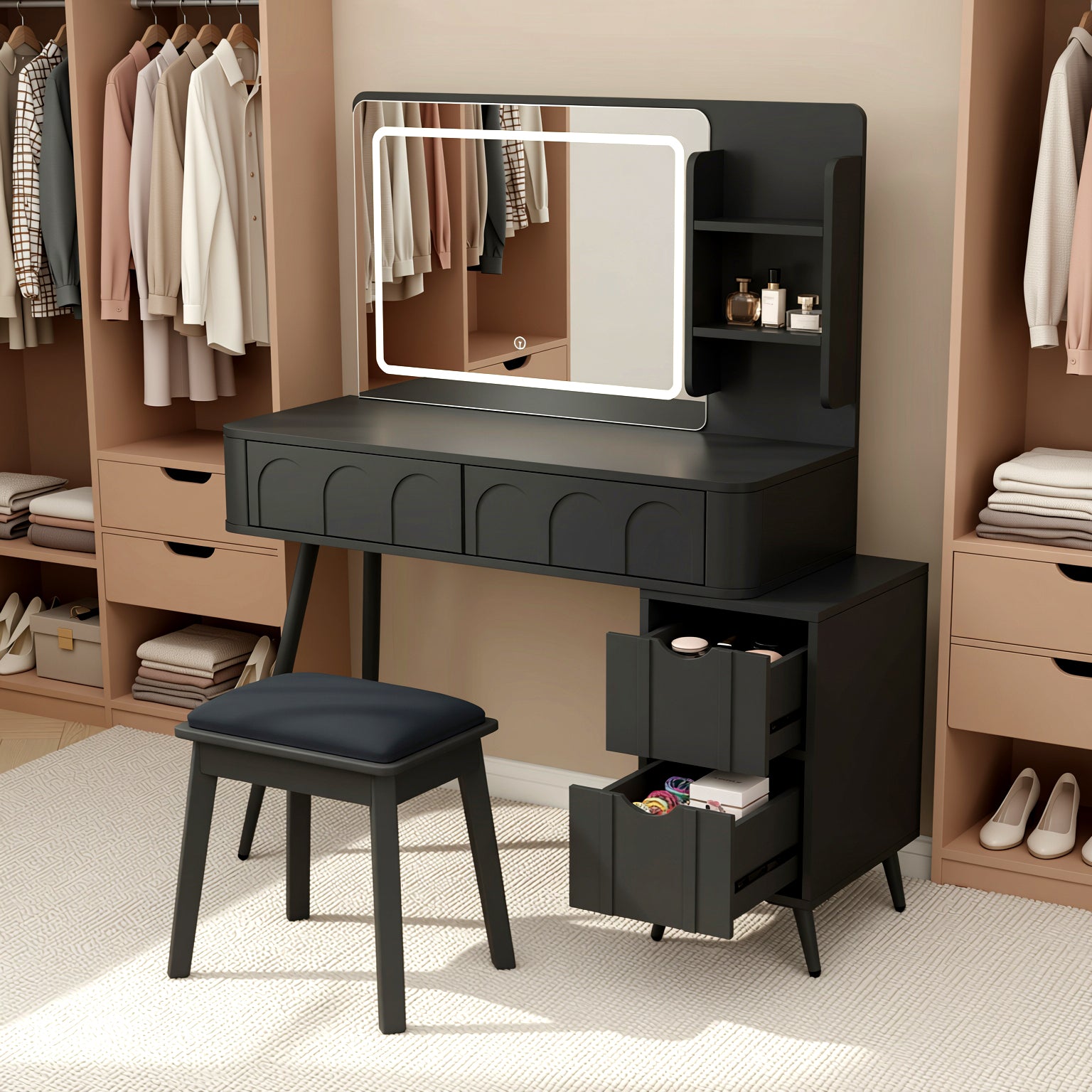 Aalena 40“ Modern Vanity Table Set with LED Lighted Mirror, Black or White