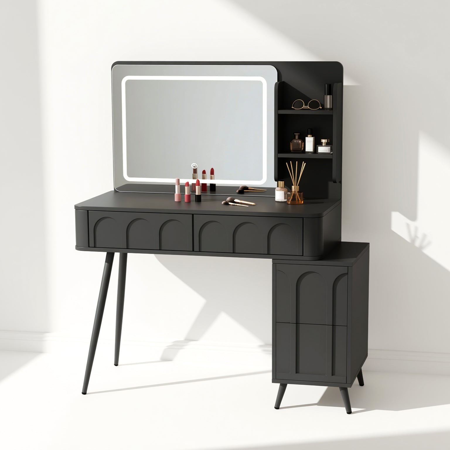 Aalena 40“ Modern Vanity Table Set with LED Lighted Mirror, Black or White