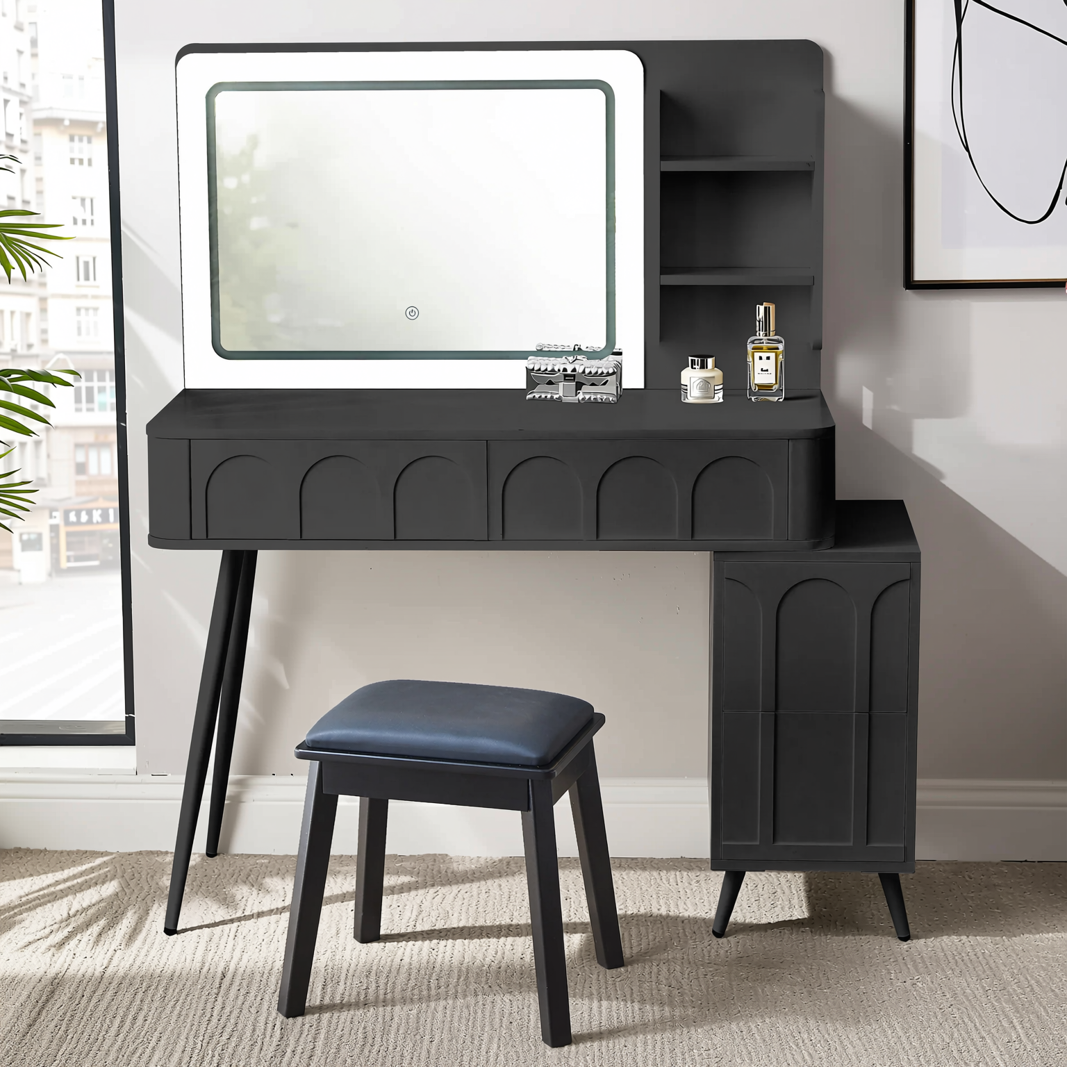 Aalena 40“ Modern Vanity Table Set with LED Lighted Mirror, Black or White