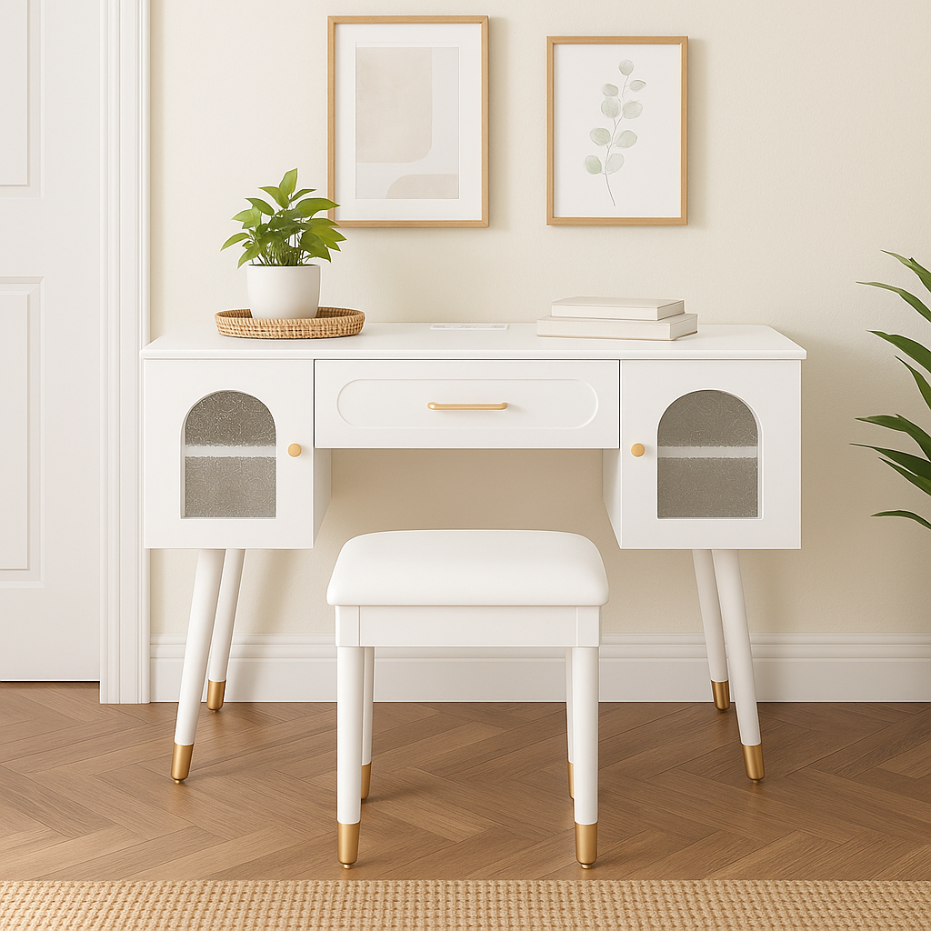 Amara Makeup Vanity Table Set with Charging Station