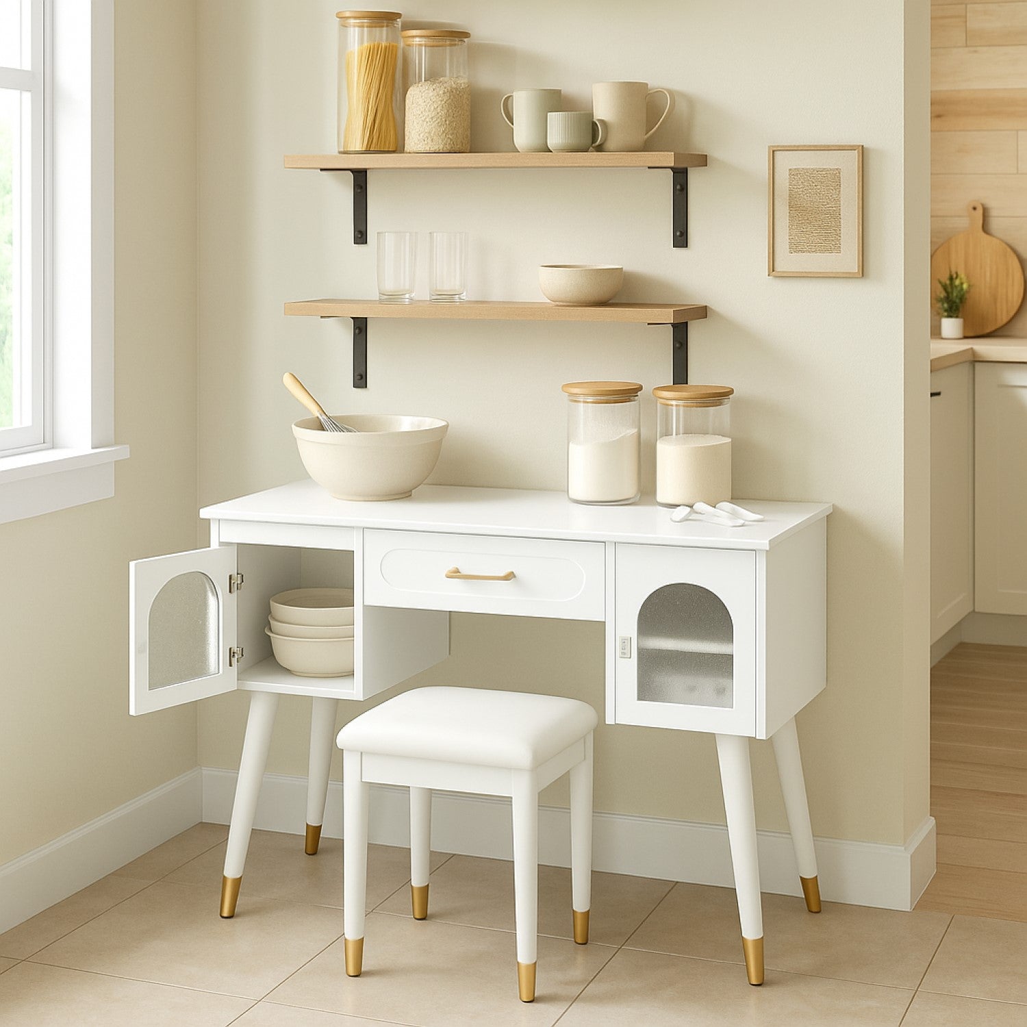 Amara Makeup Vanity Table Set with Charging Station