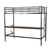 NALIYA Twin Metal Loft Bed with Long Desk Space Saving Workstation Safety Guardrails Black