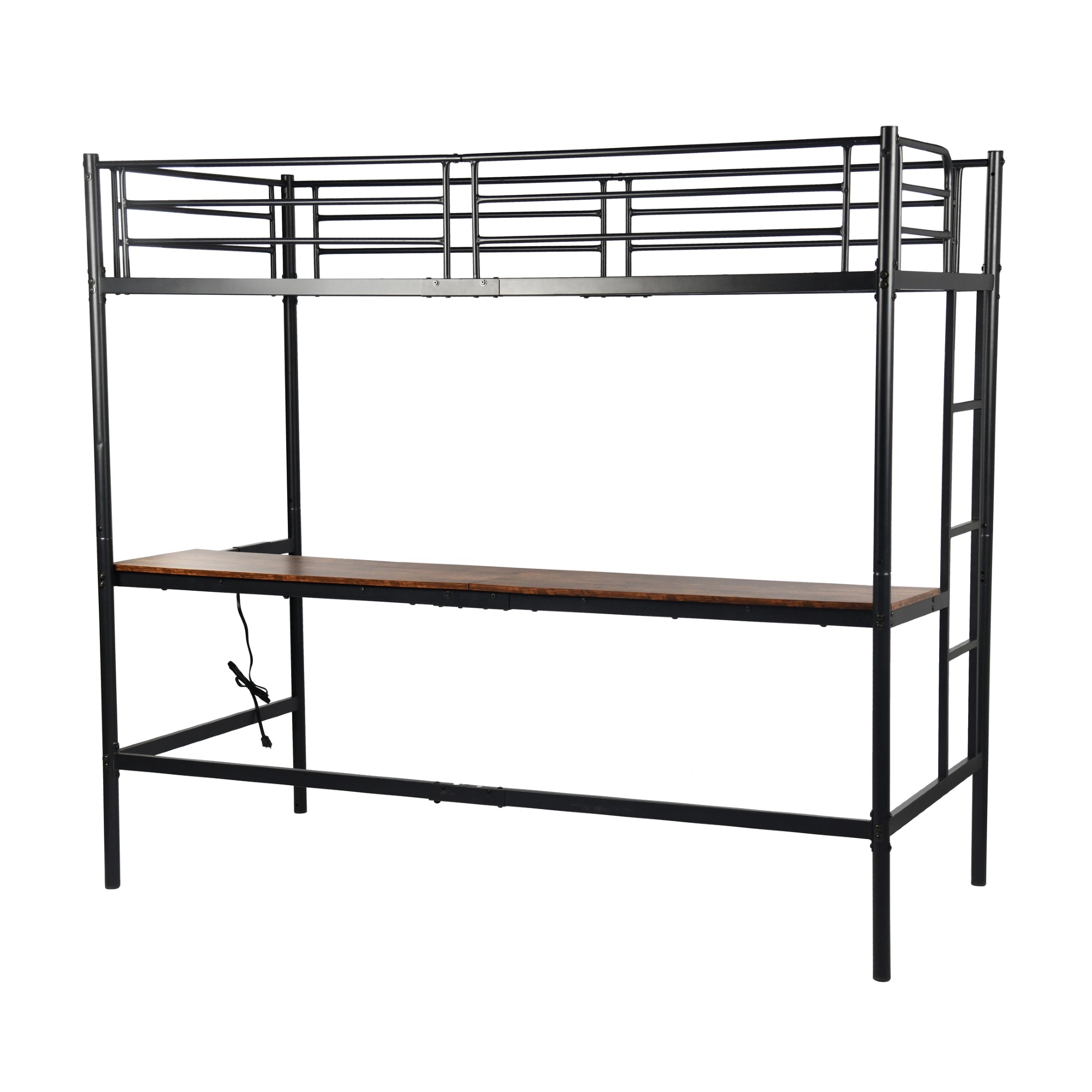 NALIYA Twin Metal Loft Bed with Long Desk Space Saving Workstation Safety Guardrails Black