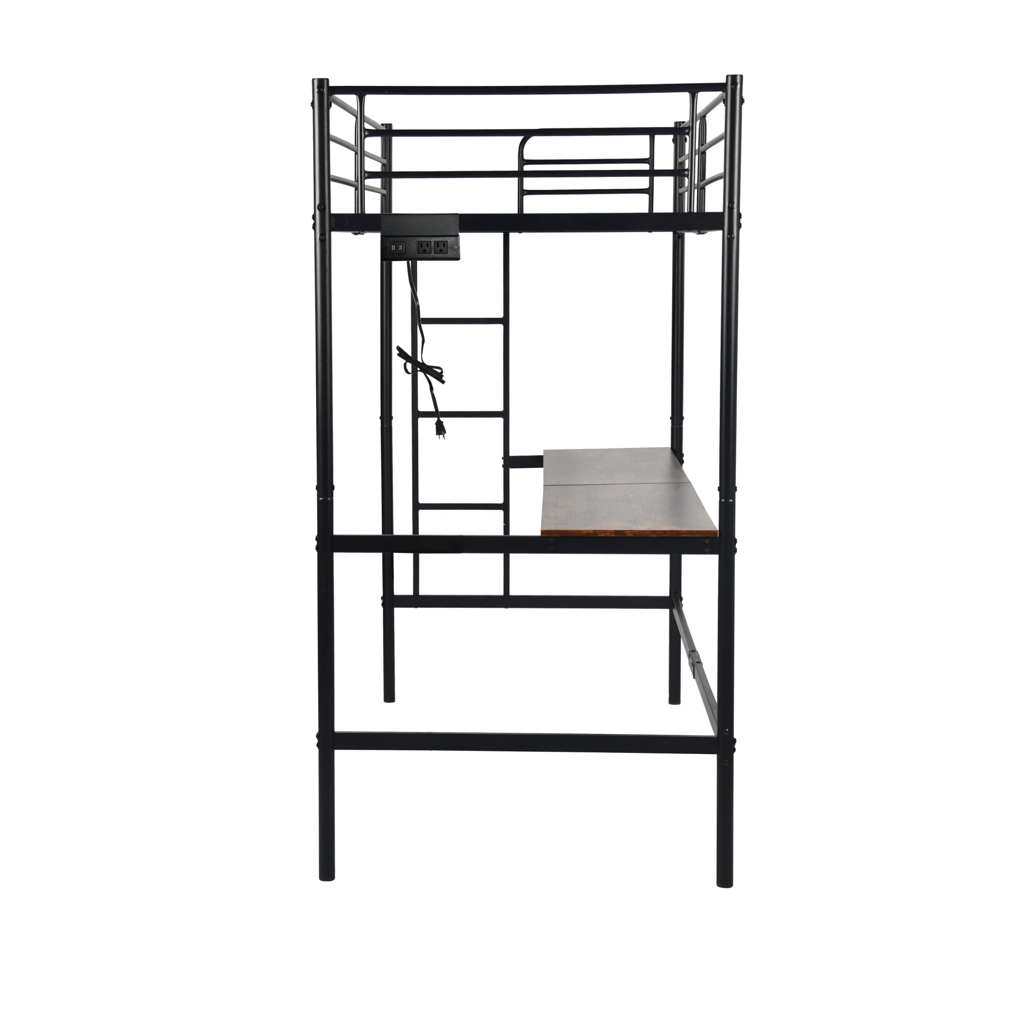 NALIYA Twin Metal Loft Bed with Long Desk Space Saving Workstation Safety Guardrails Black