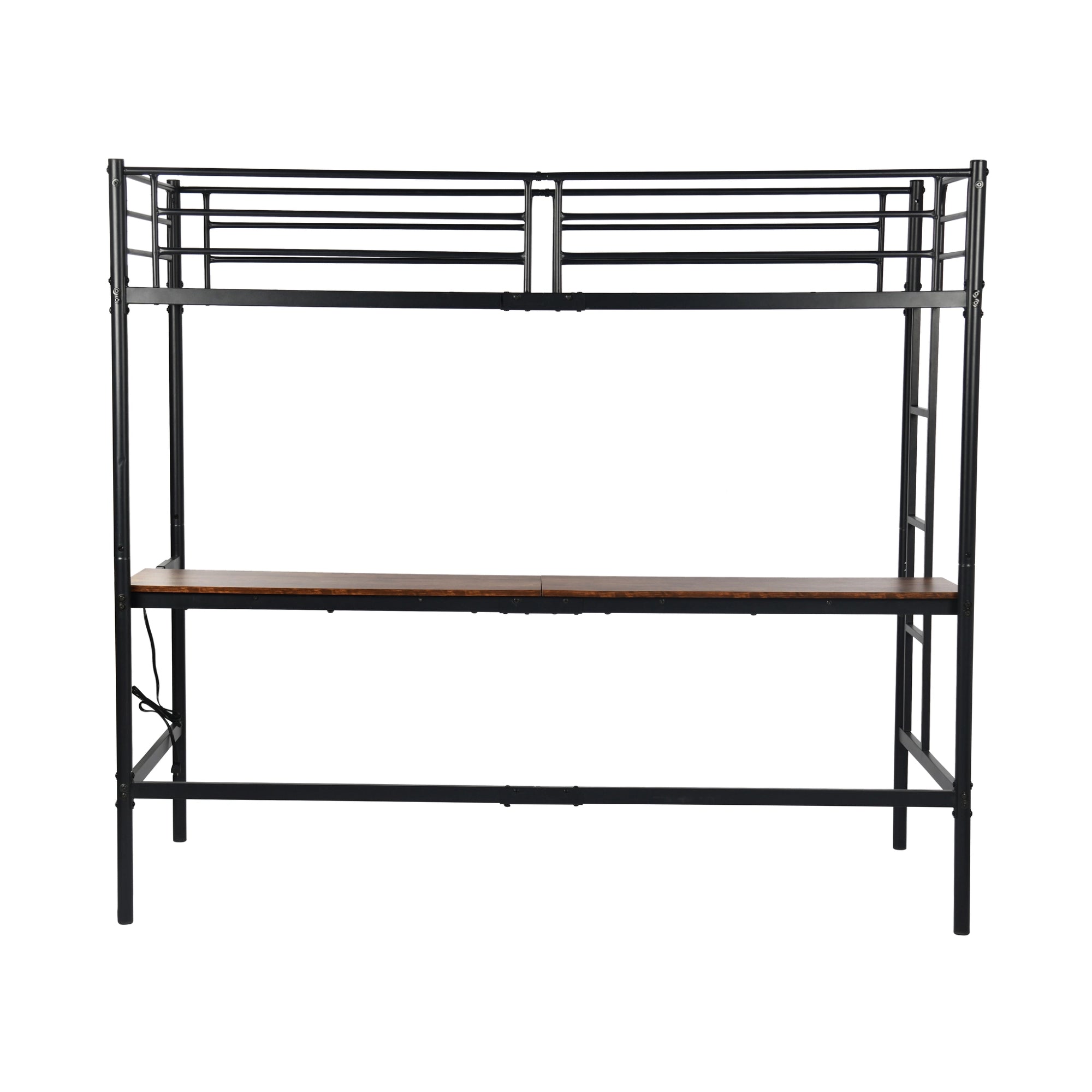 NALIYA Twin Metal Loft Bed with Long Desk Space Saving Workstation Safety Guardrails Black