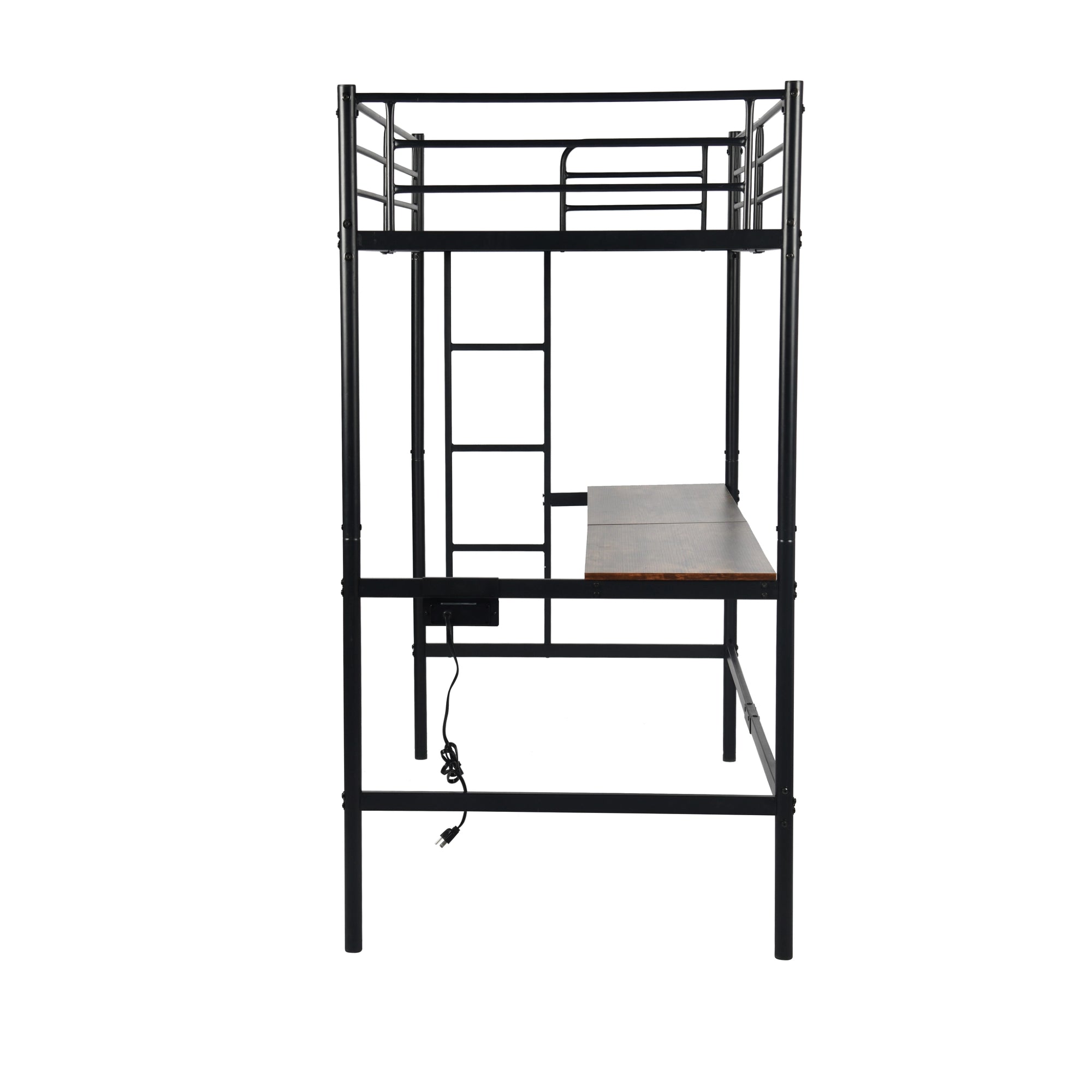 NALIYA Twin Metal Loft Bed with Long Desk Space Saving Workstation Safety Guardrails Black