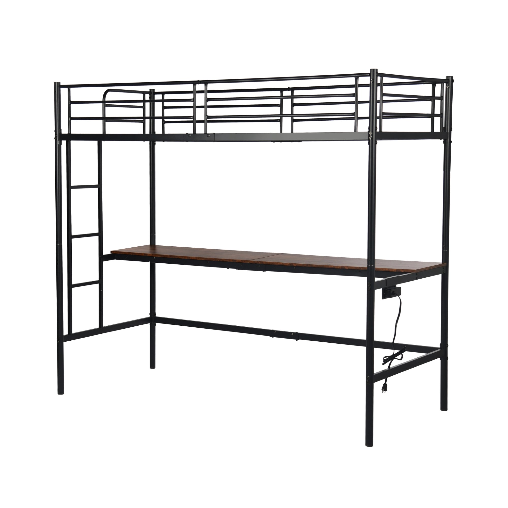 NALIYA Twin Metal Loft Bed with Long Desk Space Saving Workstation Safety Guardrails Black
