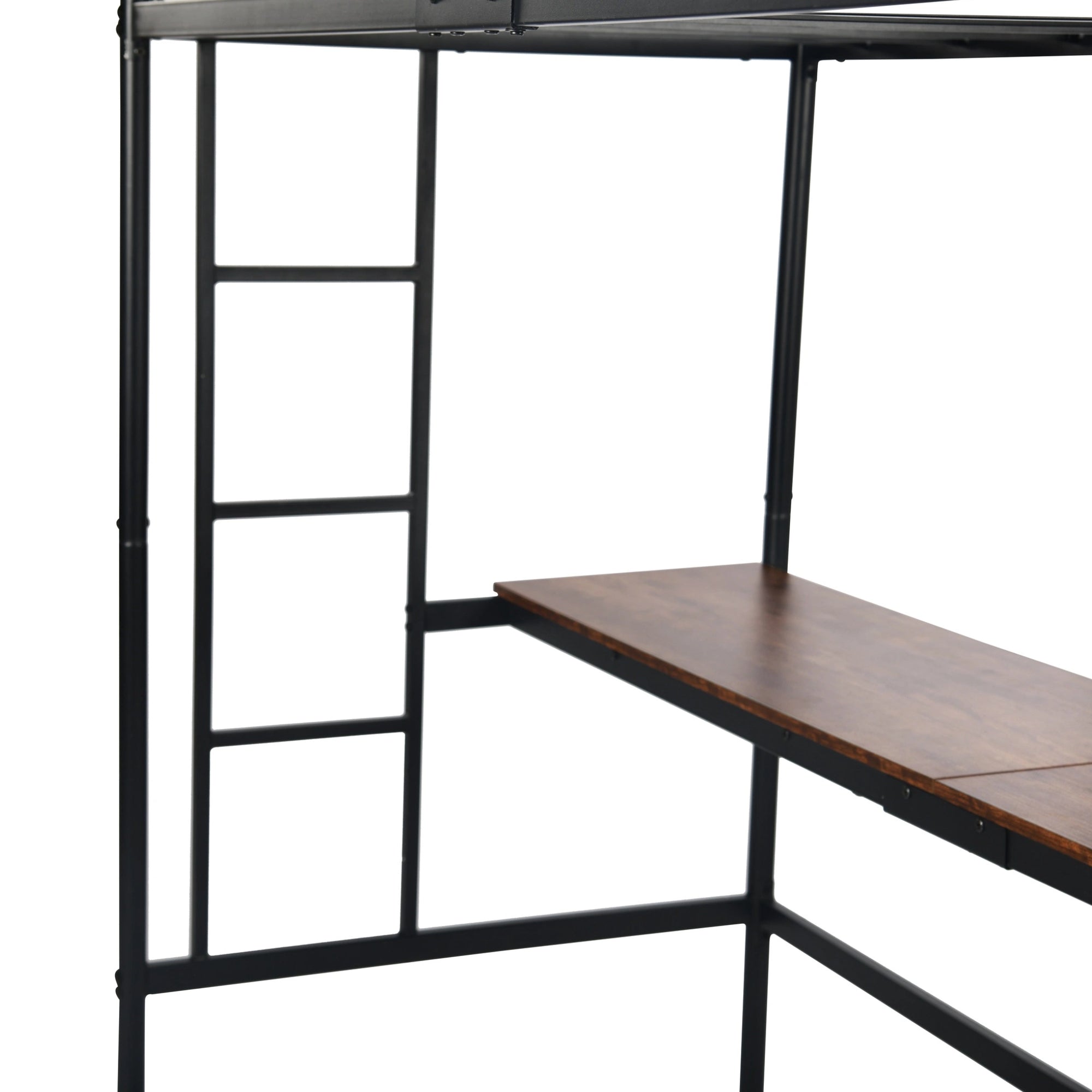 NALIYA Twin Metal Loft Bed with Long Desk Space Saving Workstation Safety Guardrails Black