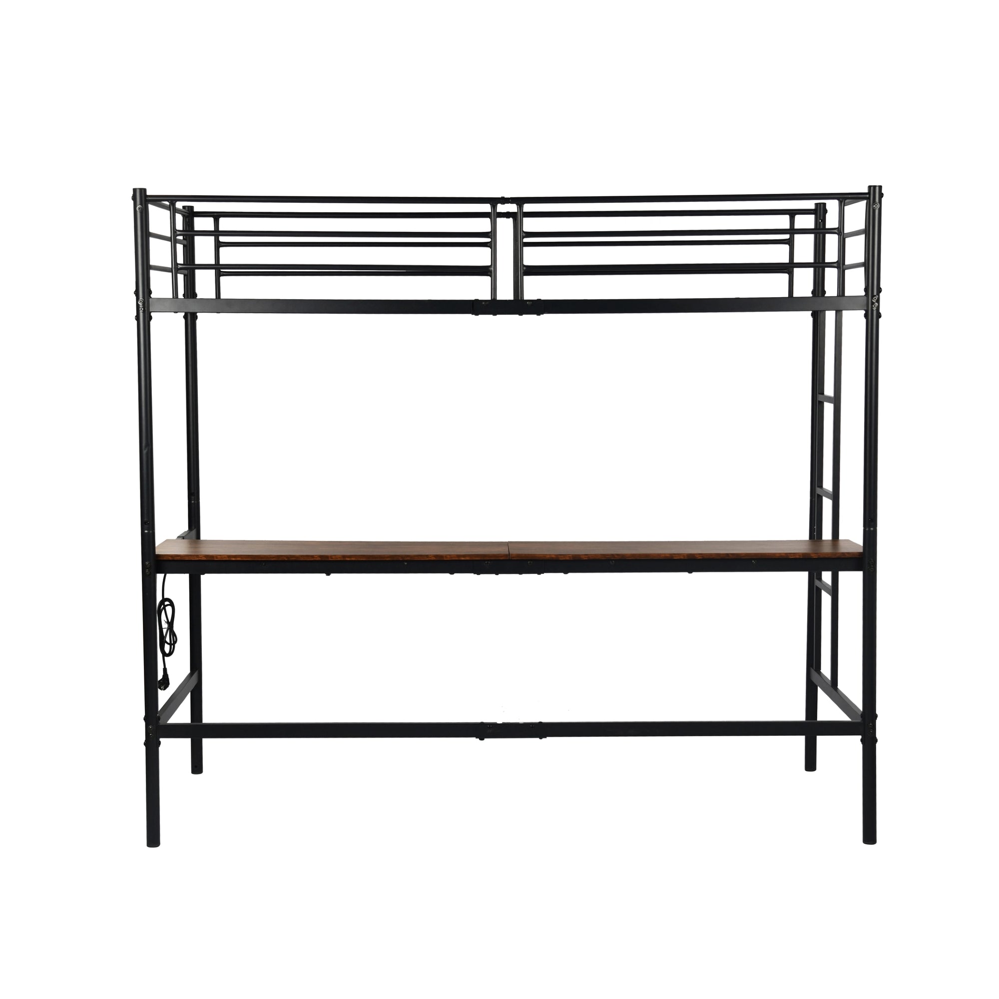 NALIYA Twin Metal Loft Bed with Long Desk Space Saving Workstation Safety Guardrails Black