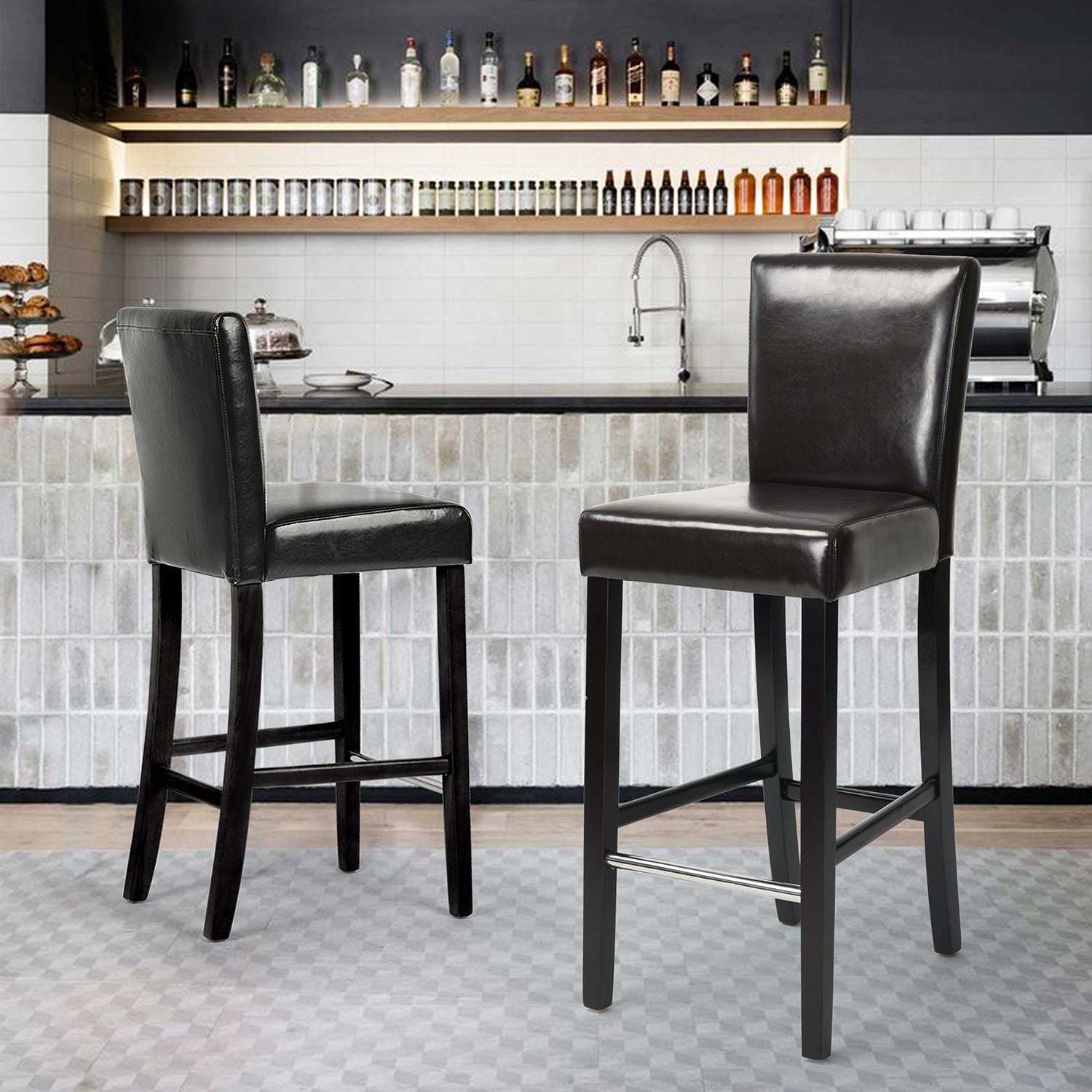 Homy Casa Nielsen 2PC 27“ Dark Brown Faux Leather Bar Stool set of 2