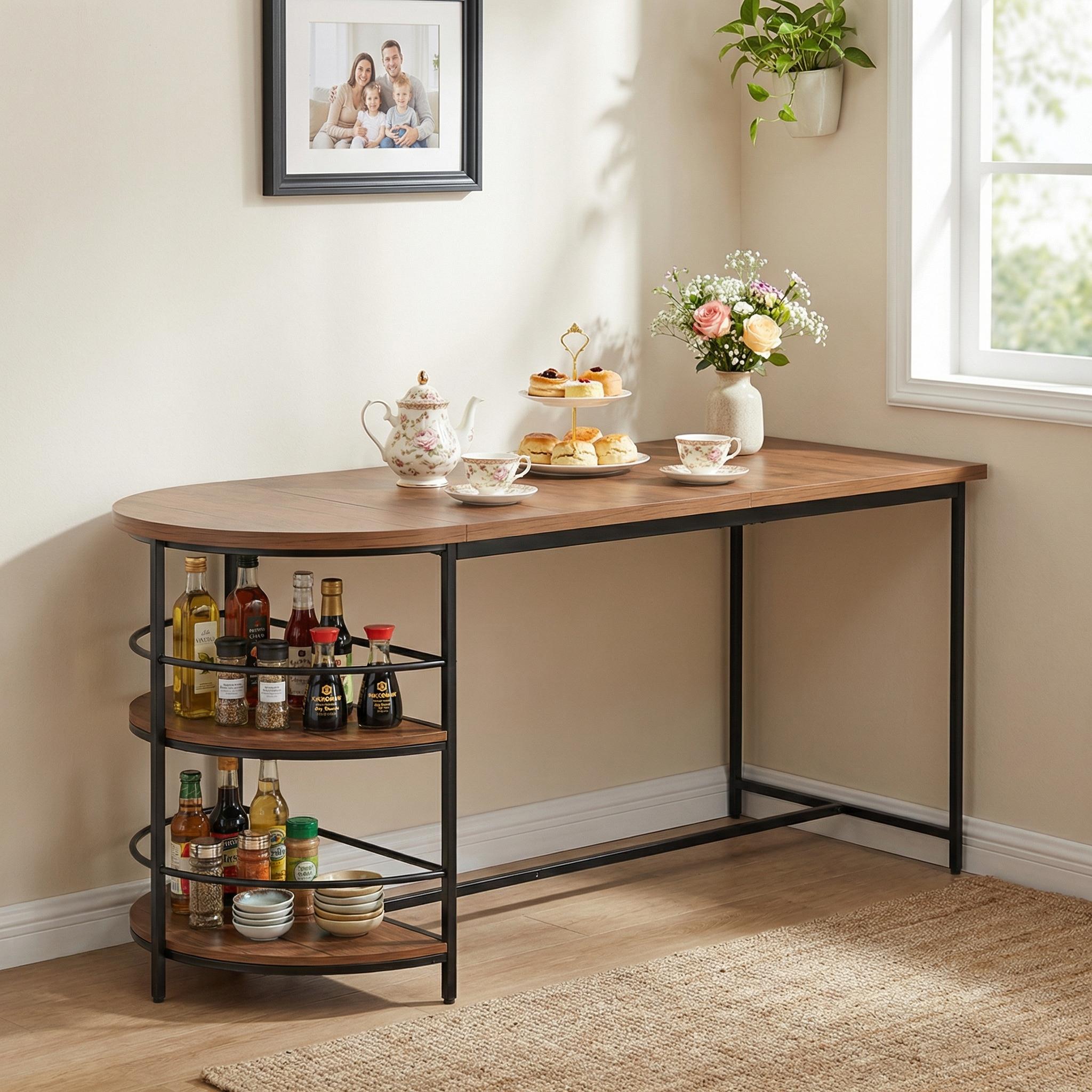 Homy Casa Nimble 5PC Dining Set 71” Walnut Storage Table with 4 Douro Grey Upholstered Fabric Chairs