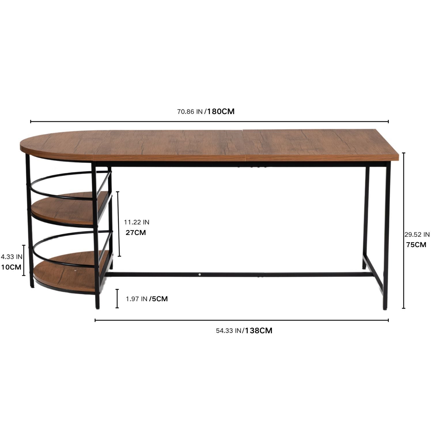 Homy Casa Nimble 5PC Dining Set 71” Walnut Storage Table with 4 Douro Grey Upholstered Fabric Chairs
