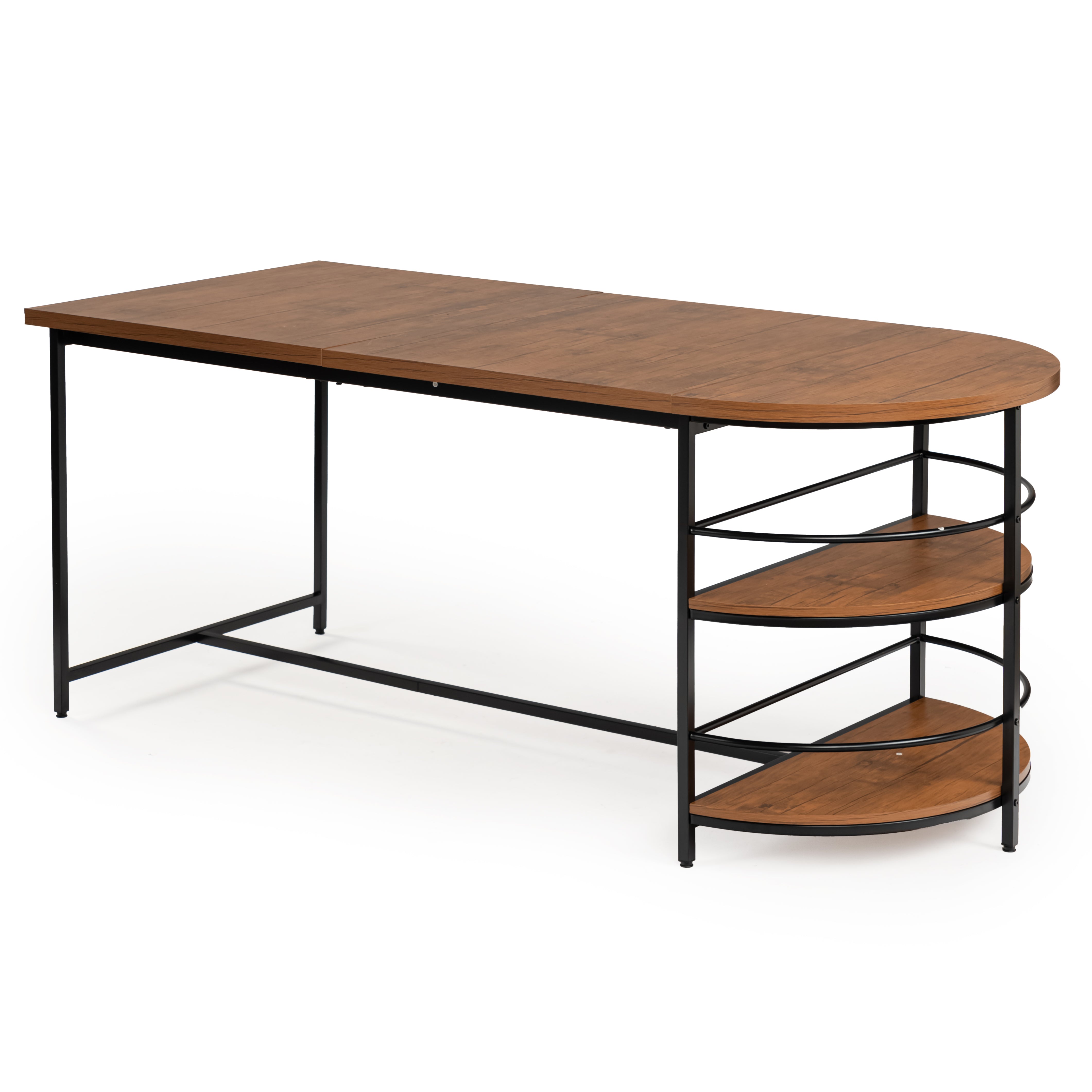 Homy Casa Nimble 71" Vintage Brown Dining Table with Half Round Storage Shelf