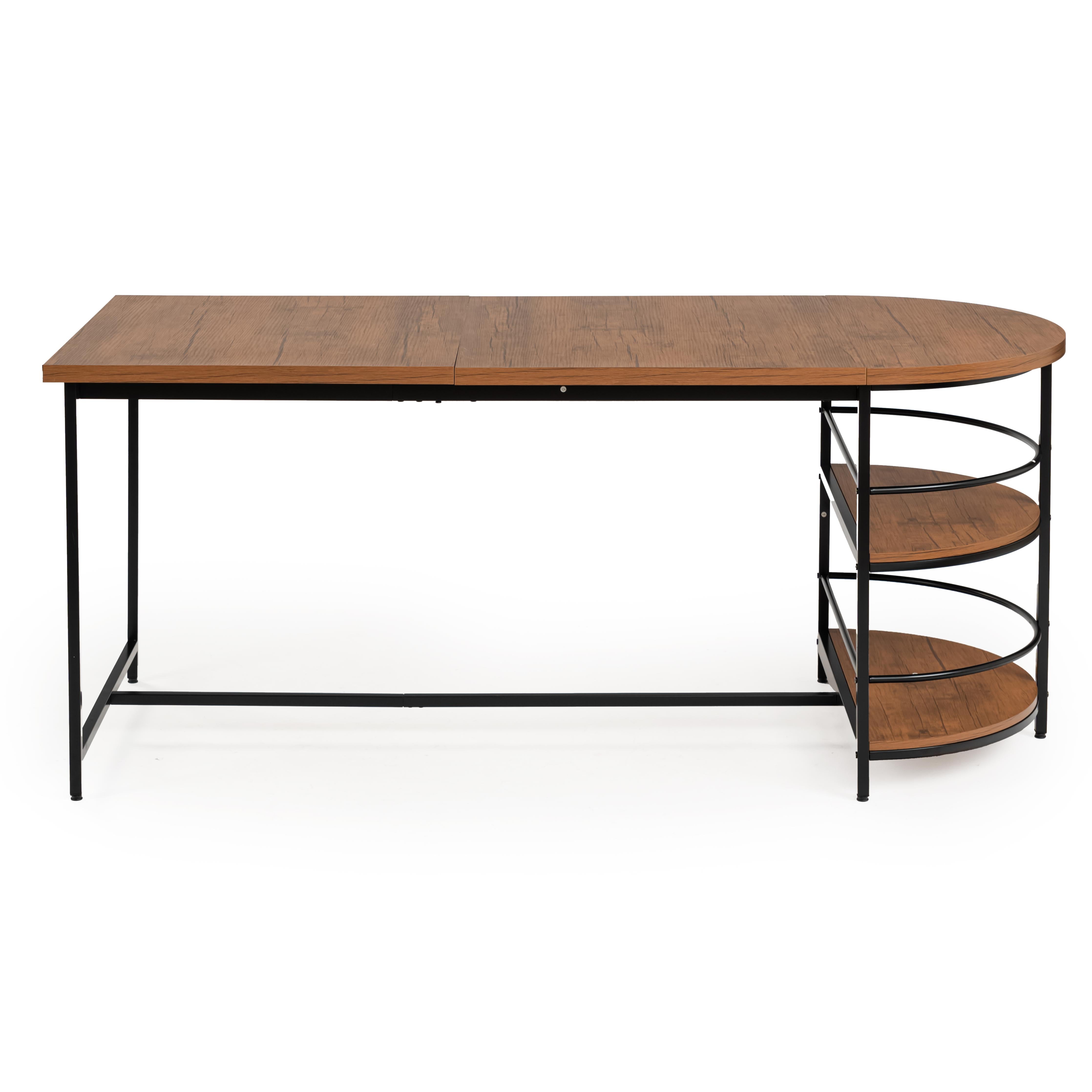 Homy Casa Nimble 71" Vintage Brown Dining Table with Half Round Storage Shelf