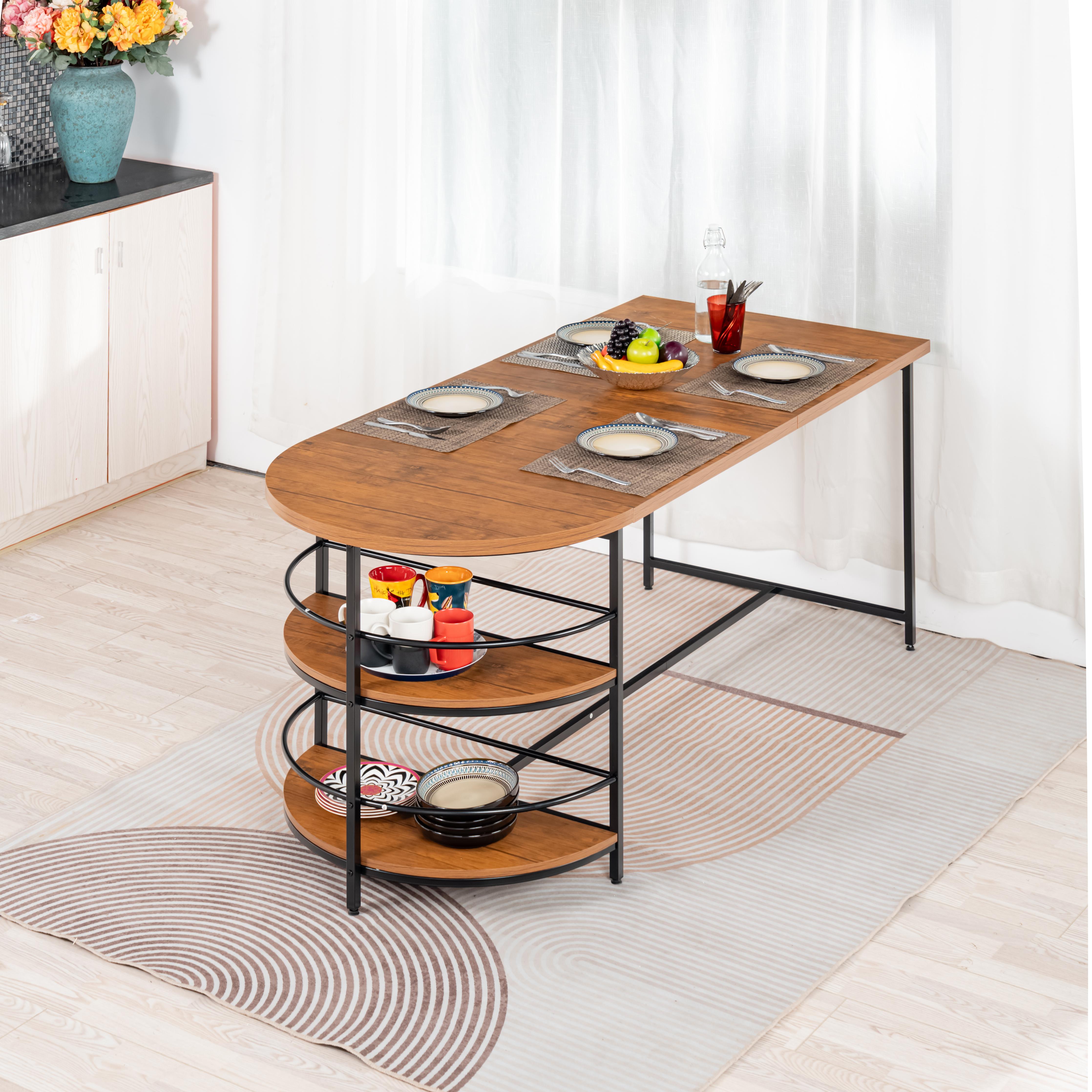 Homy Casa Nimble 71" Vintage Brown Dining Table with Half Round Storage Shelf