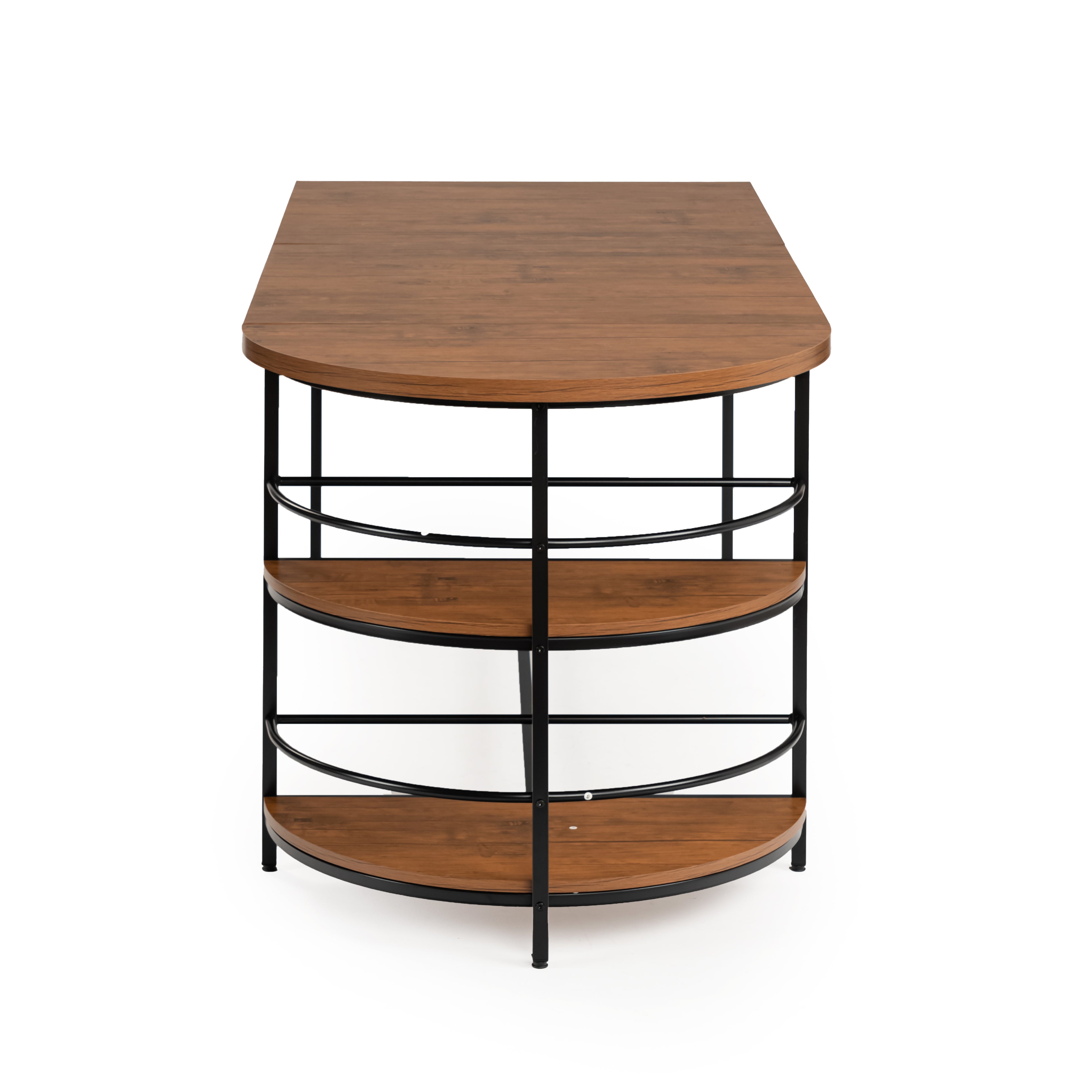 Homy Casa Nimble 71" Vintage Brown Dining Table with Half Round Storage Shelf