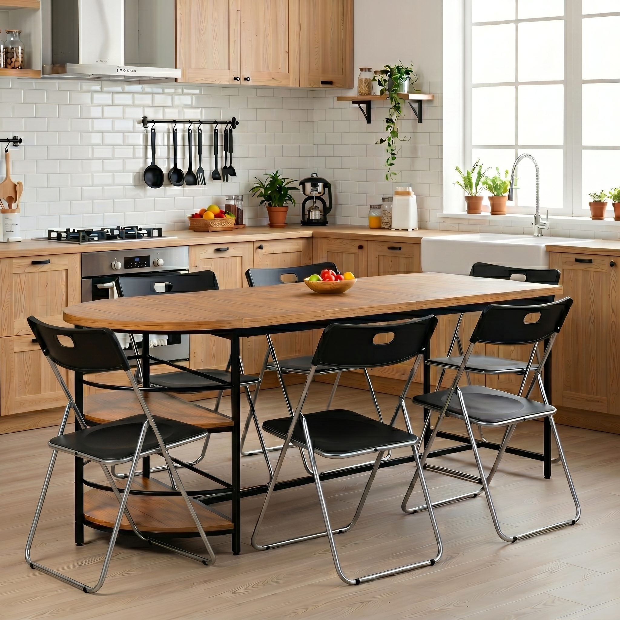 Homy Casa Nimble+Mimosa 7PC Dining Set 70.9'' Table with Folding Chairs for Kitchen, Dining Room, Apartment, Workspace