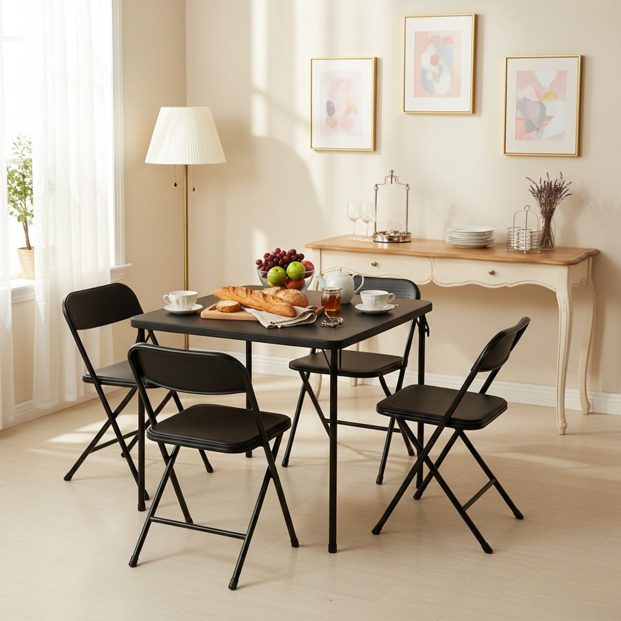 NOLA 4PC Folding Chair Set, Heavy Duty Steel Frame with High-Strength Plastic Seat in Black