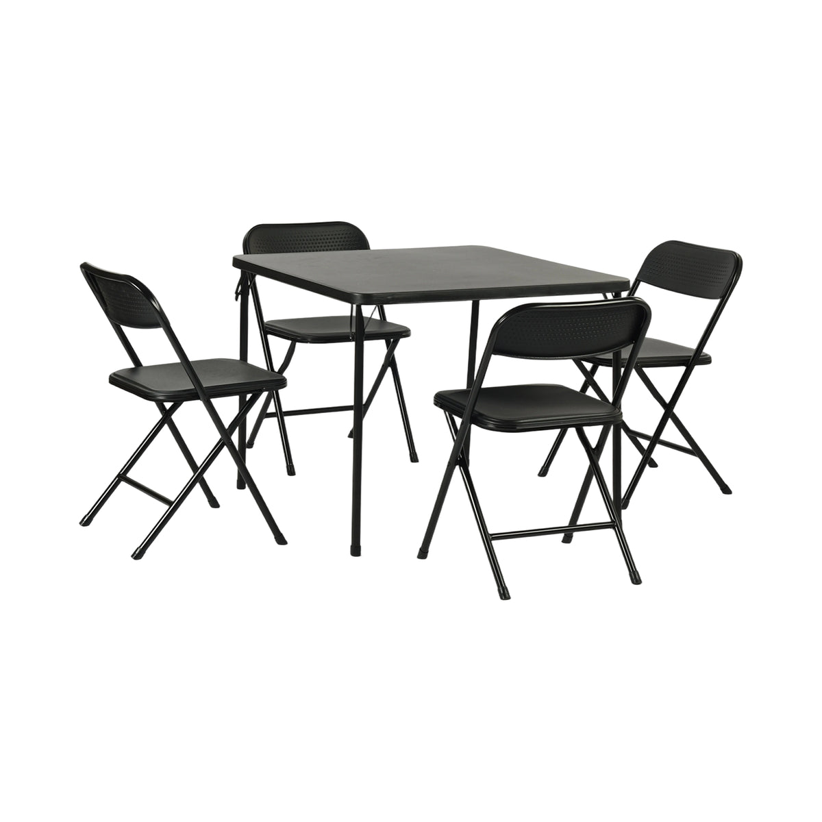 Homy Casa Fern 5PC Folding Table Chairs Set Black Dining Event Party Portable Space Saving Table 4 Nola Chairs