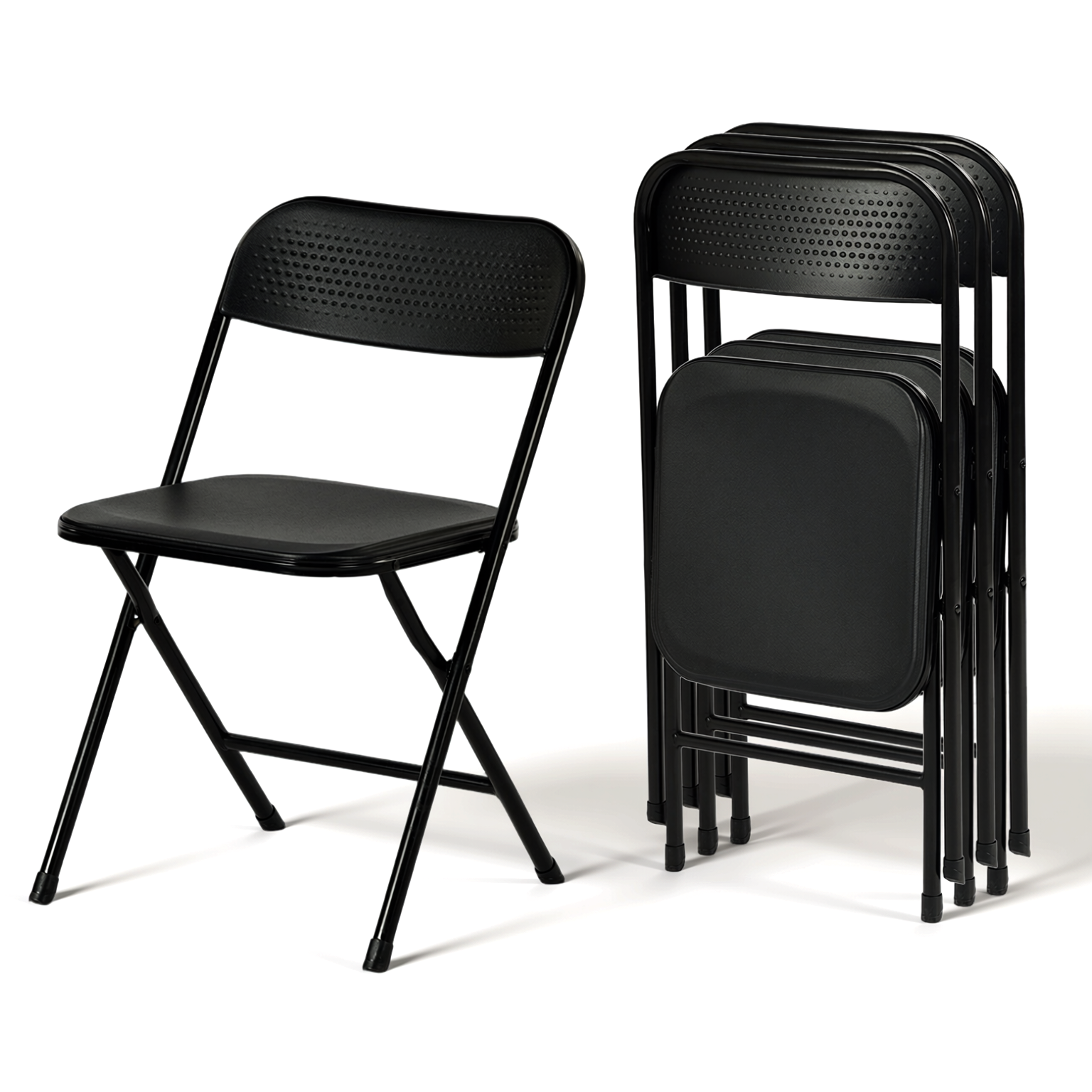 NOLA 4PC Folding Chair Set, Heavy Duty Steel Frame with High-Strength Plastic Seat in Black