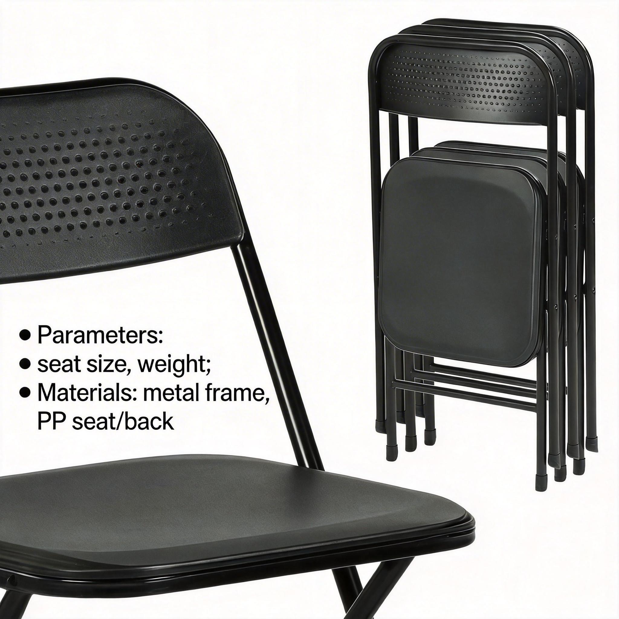 NOLA 4PC Folding Chair Set, Heavy Duty Steel Frame with High-Strength Plastic Seat in Black