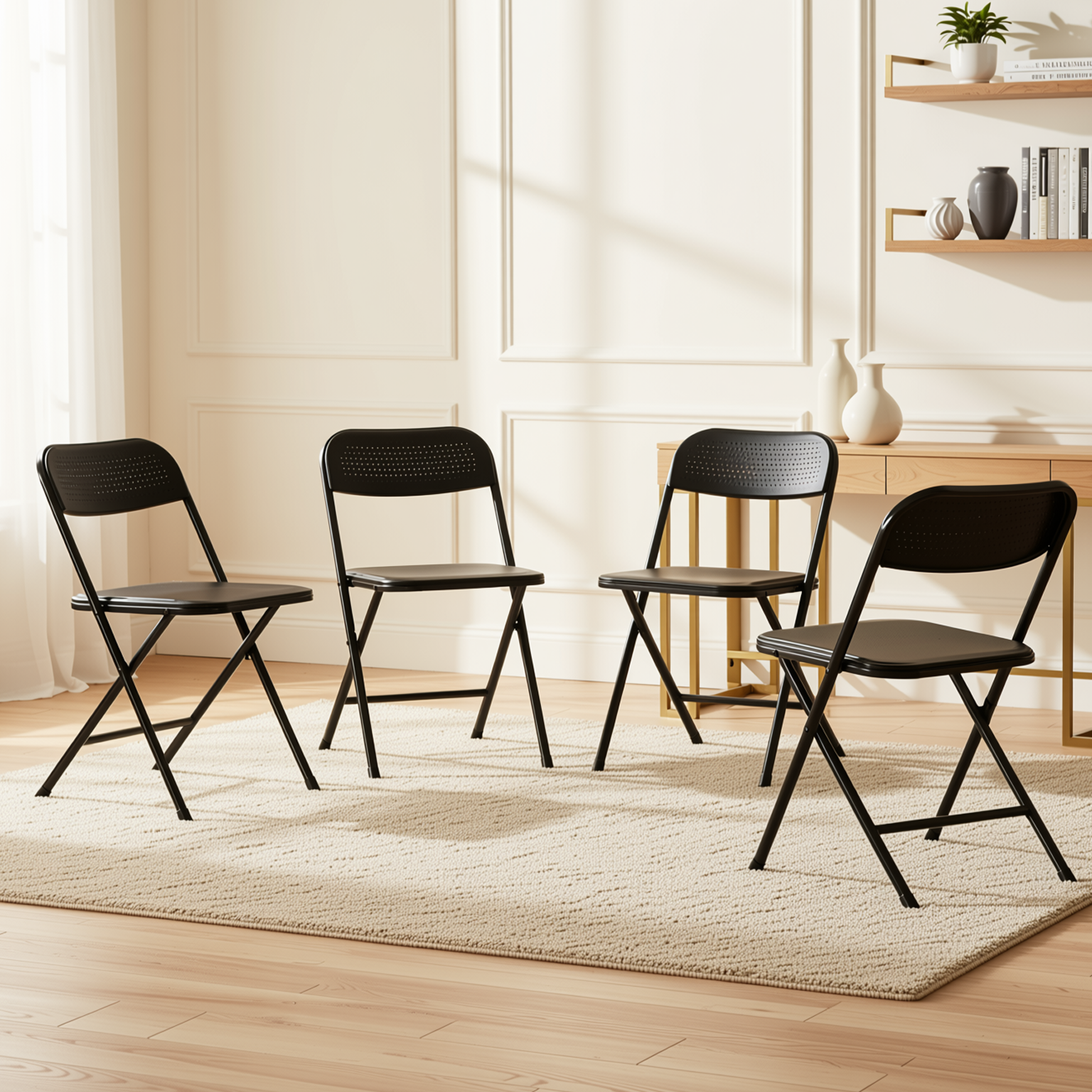 NOLA 4PC Folding Chair Set, Heavy Duty Steel Frame with High-Strength Plastic Seat in Black